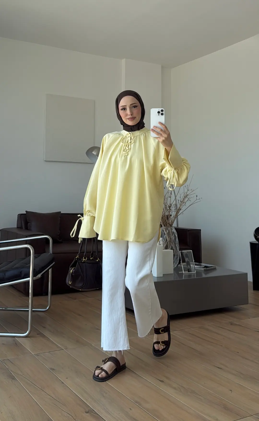 Bağcık Detay Bluz Sarı