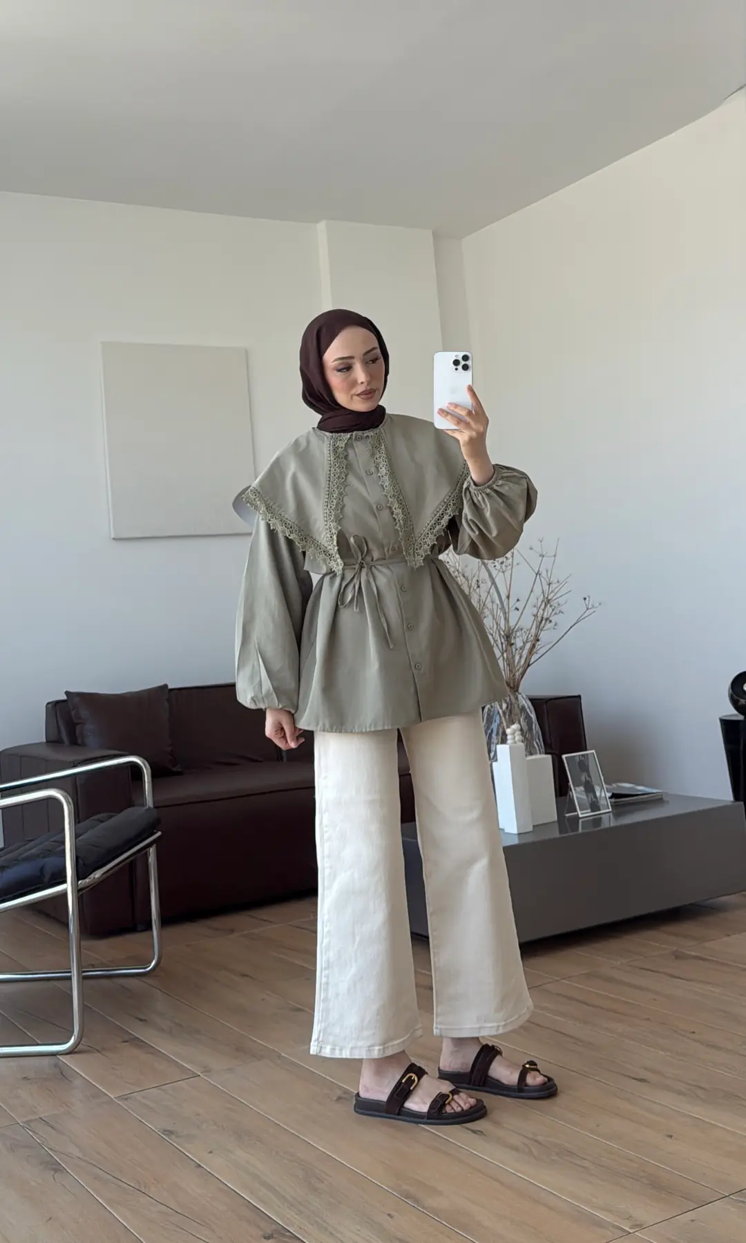 Mendil Yaka Dantel Detaylı Gömlek Acık Yeşil