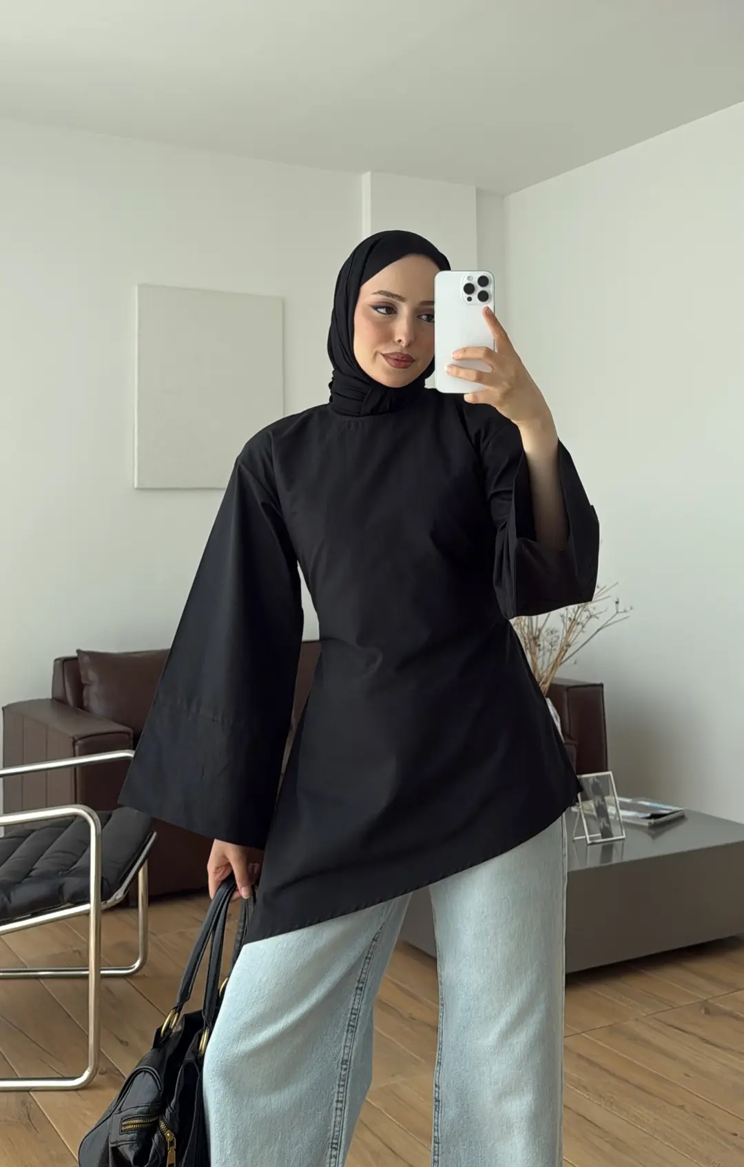 Ela Poplin Kalın Manşetli Bluz Siyah