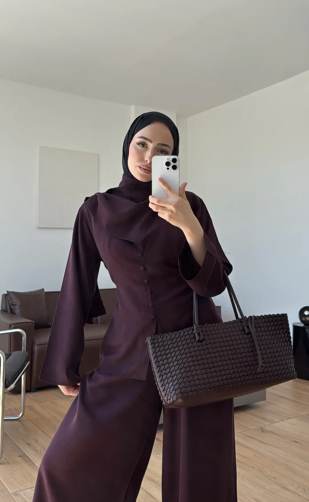 Şal Detay Bol Paçalı Takım Mürdüm