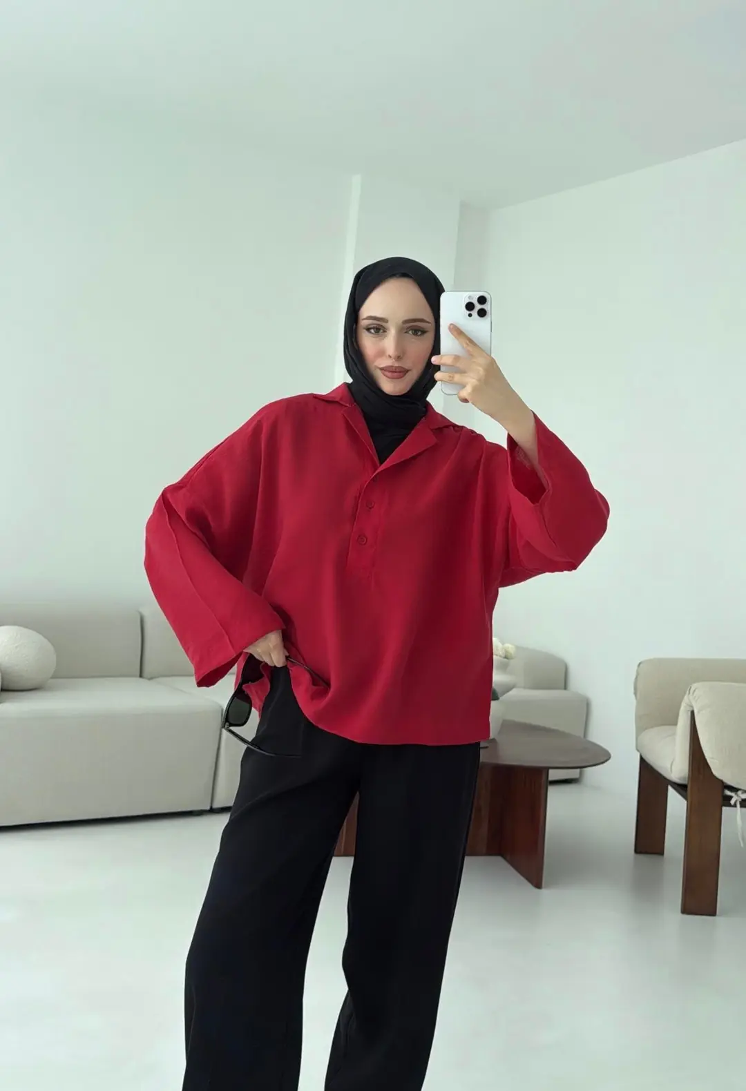 Polo Yaka Bluz Kırmızı