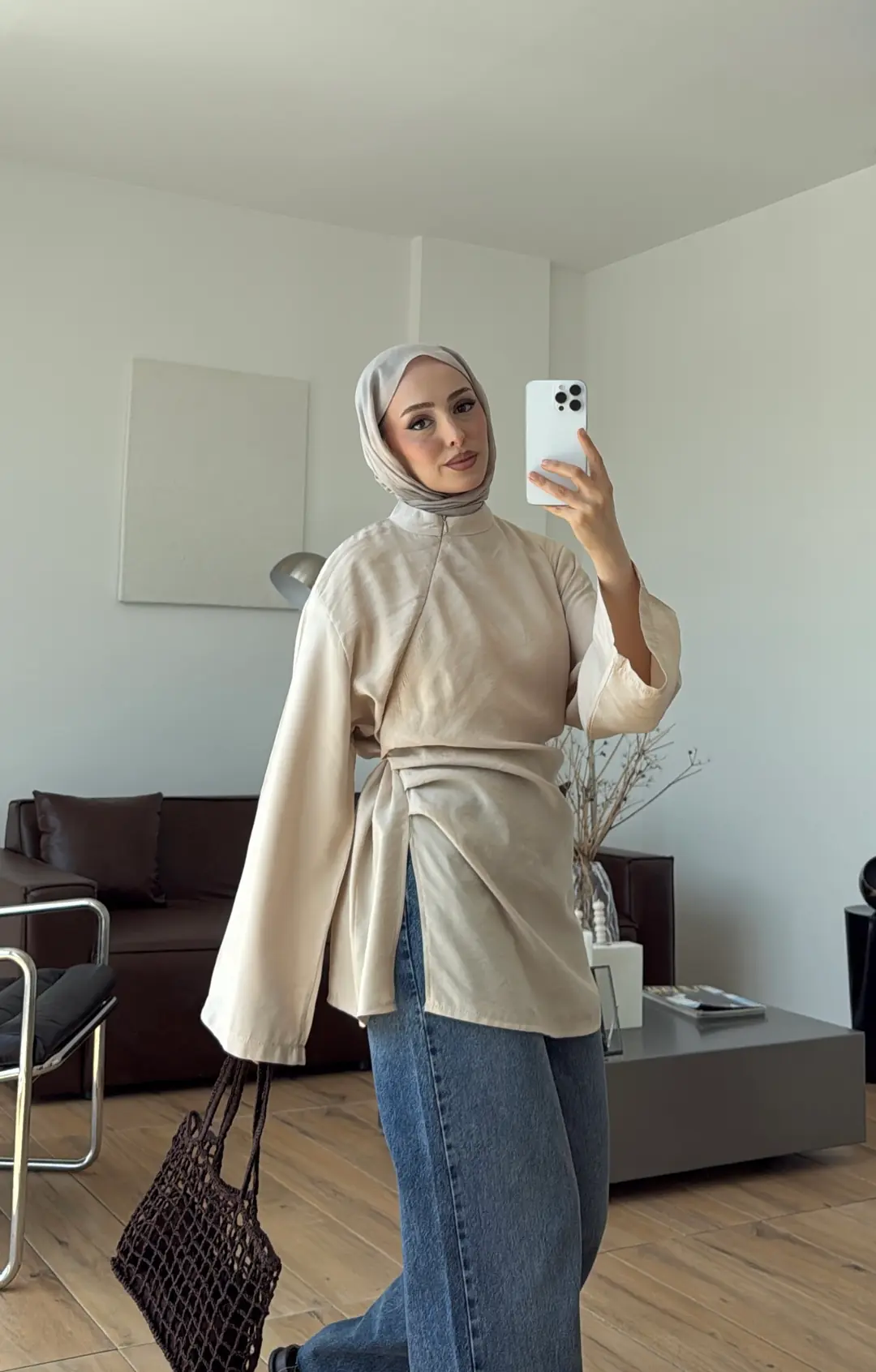 Modal Tasarım Bluz Krem