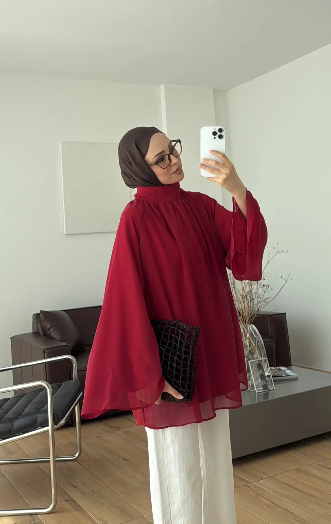 Şifon Dökümlü Bluz Kırmızı