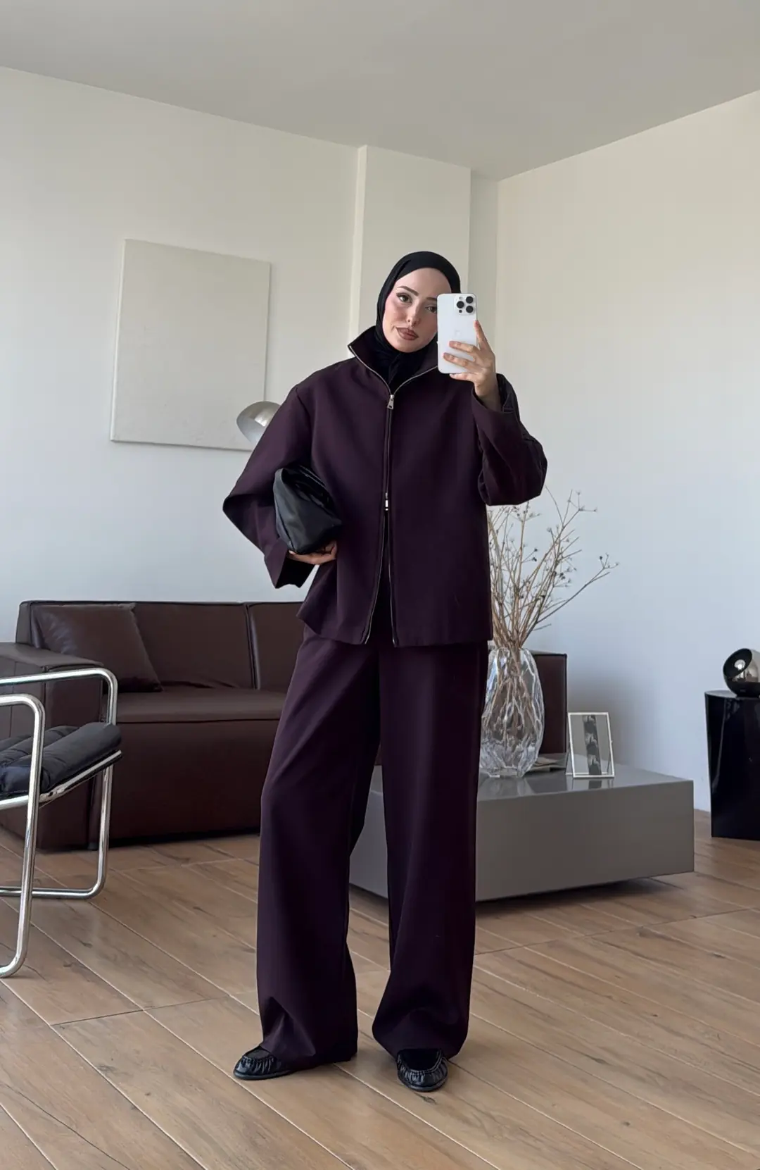 Dik Yaka Ceketli Takım Mürdüm