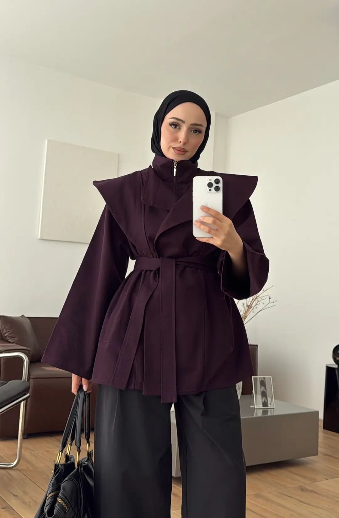 Omuz Detay Gabardin Ceket Mürdüm