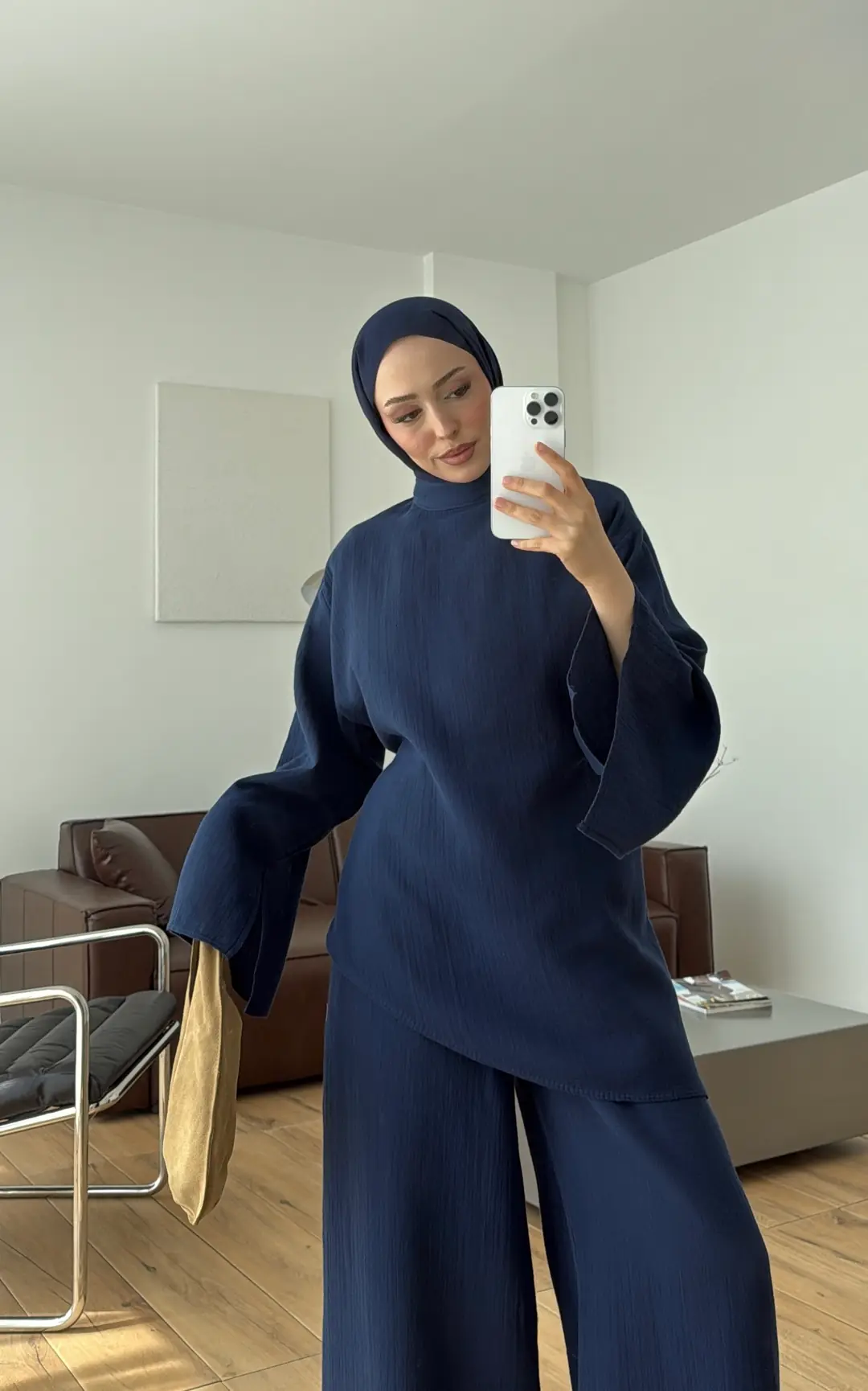 Müslin Asimetri Takım Lacivert