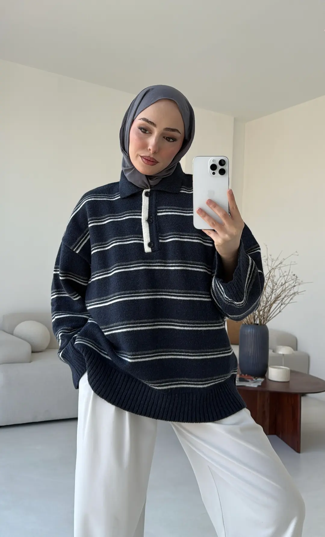 Çift Renk Polo Yaka  Kazak Lacivert