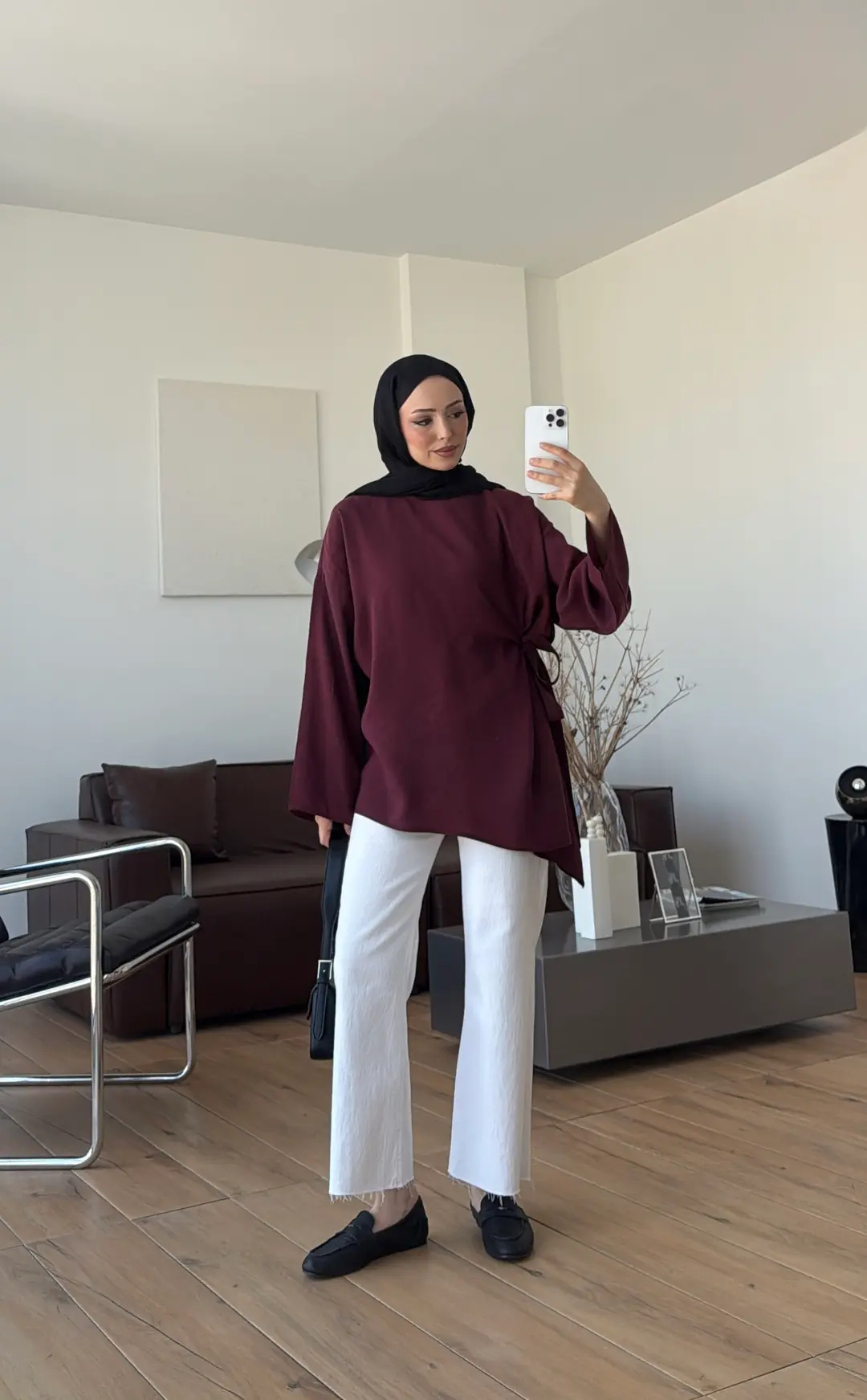 Yandan Bağlamalı Asimetri Bluz Bordo