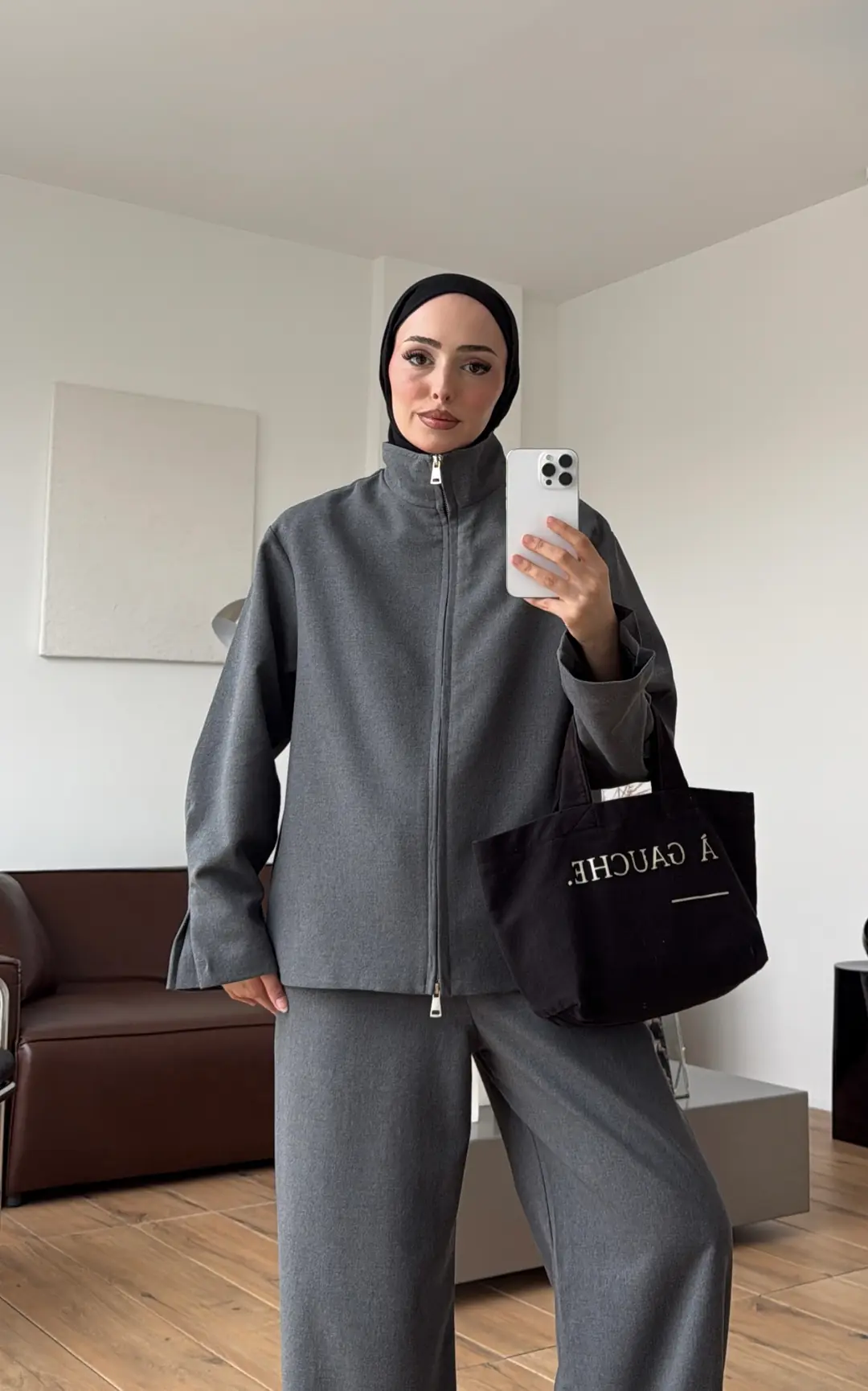 Dik Yaka Ceketli Takım Antrasit