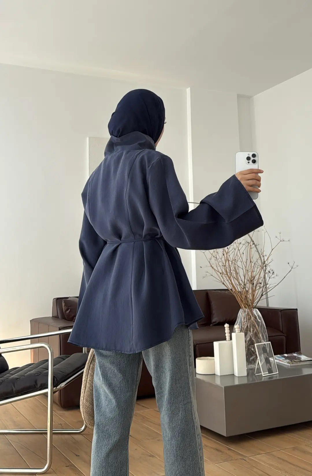 Geniş Yakalı Bluz Lacivert