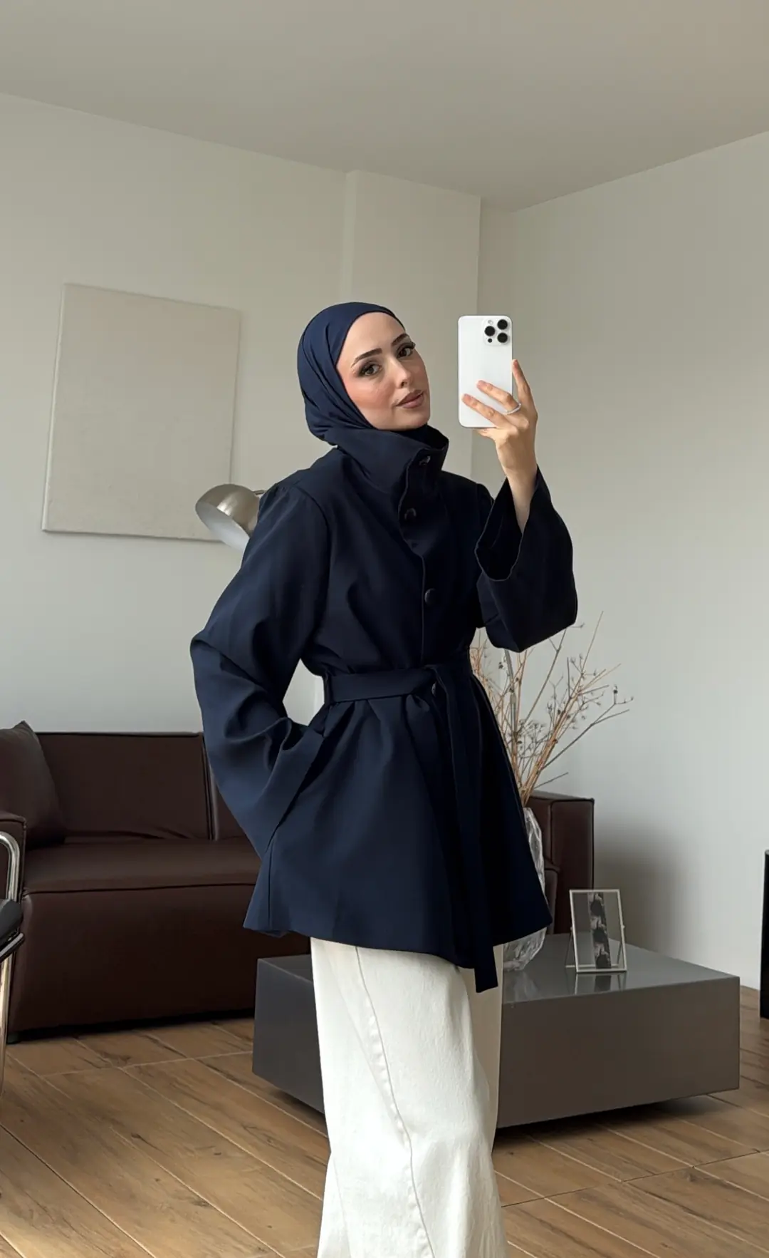 Geniş Kol Kuşaklı Ceket Lacivert