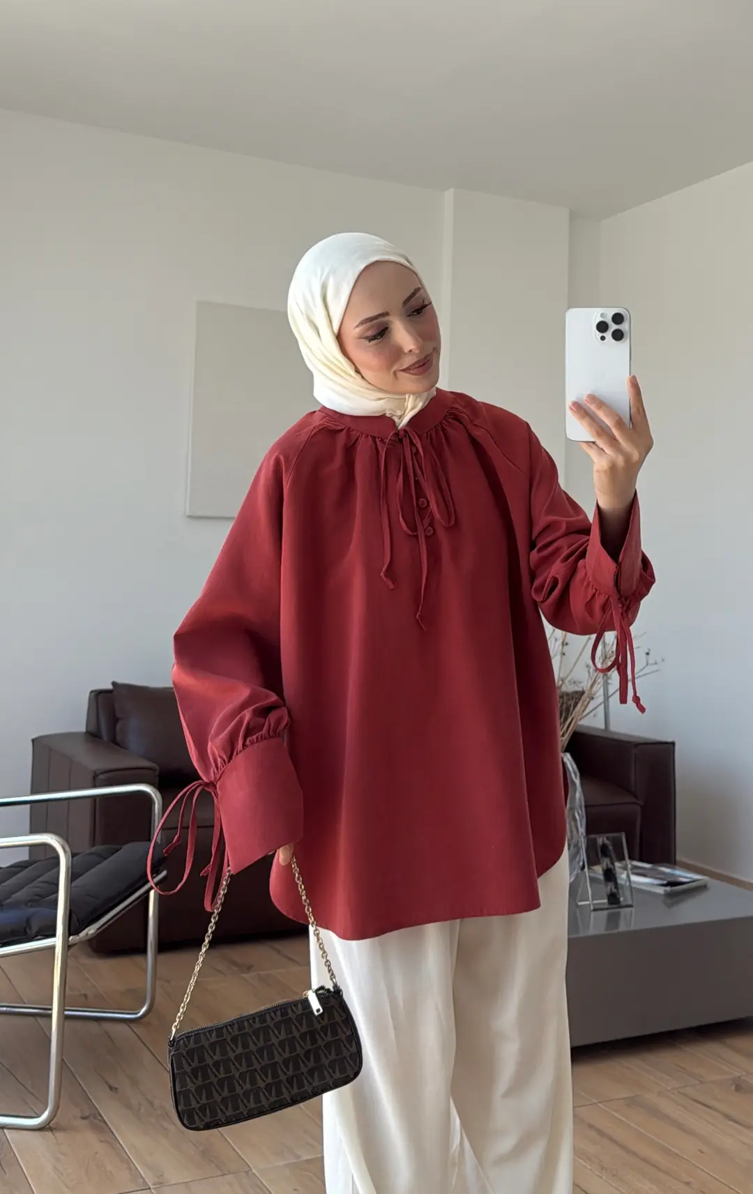 Bağcık Detay Bluz Kiremit