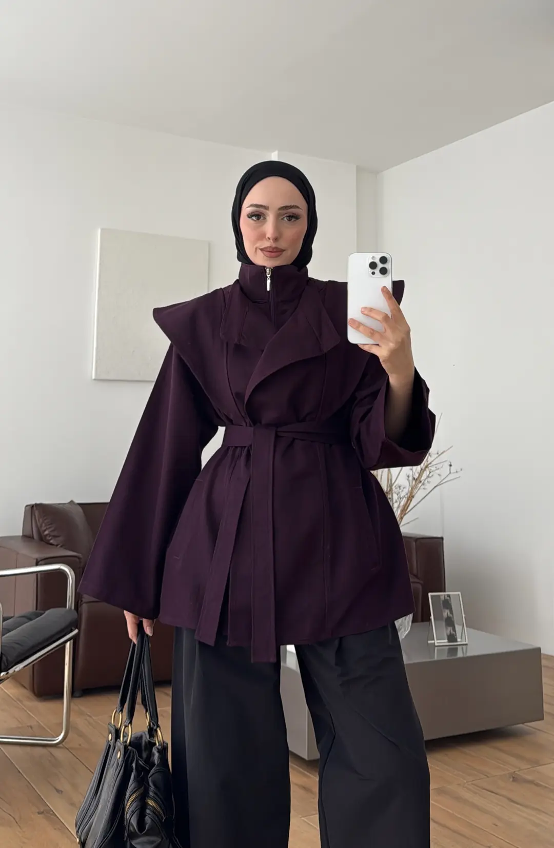 Omuz Detay Gabardin Ceket Mürdüm