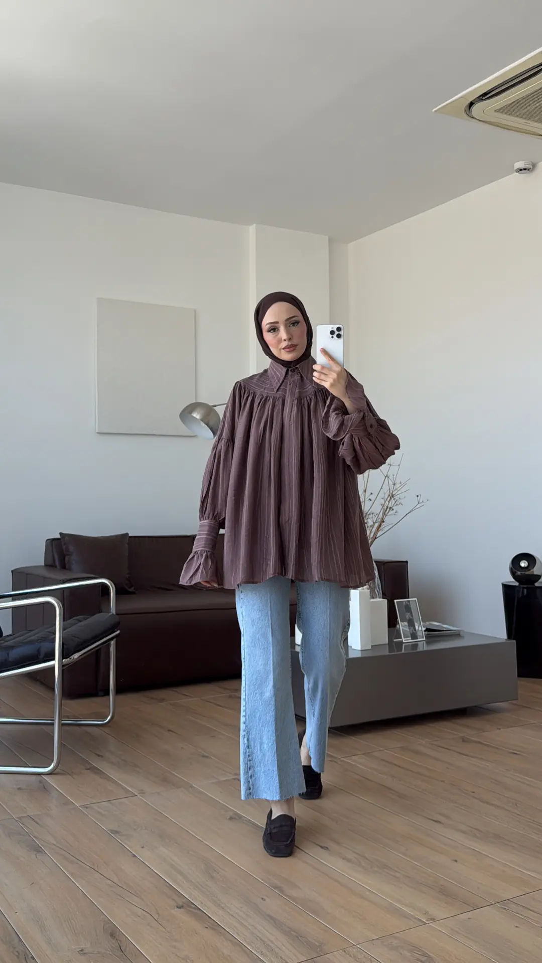 Büzgülü Gömlek Kahve