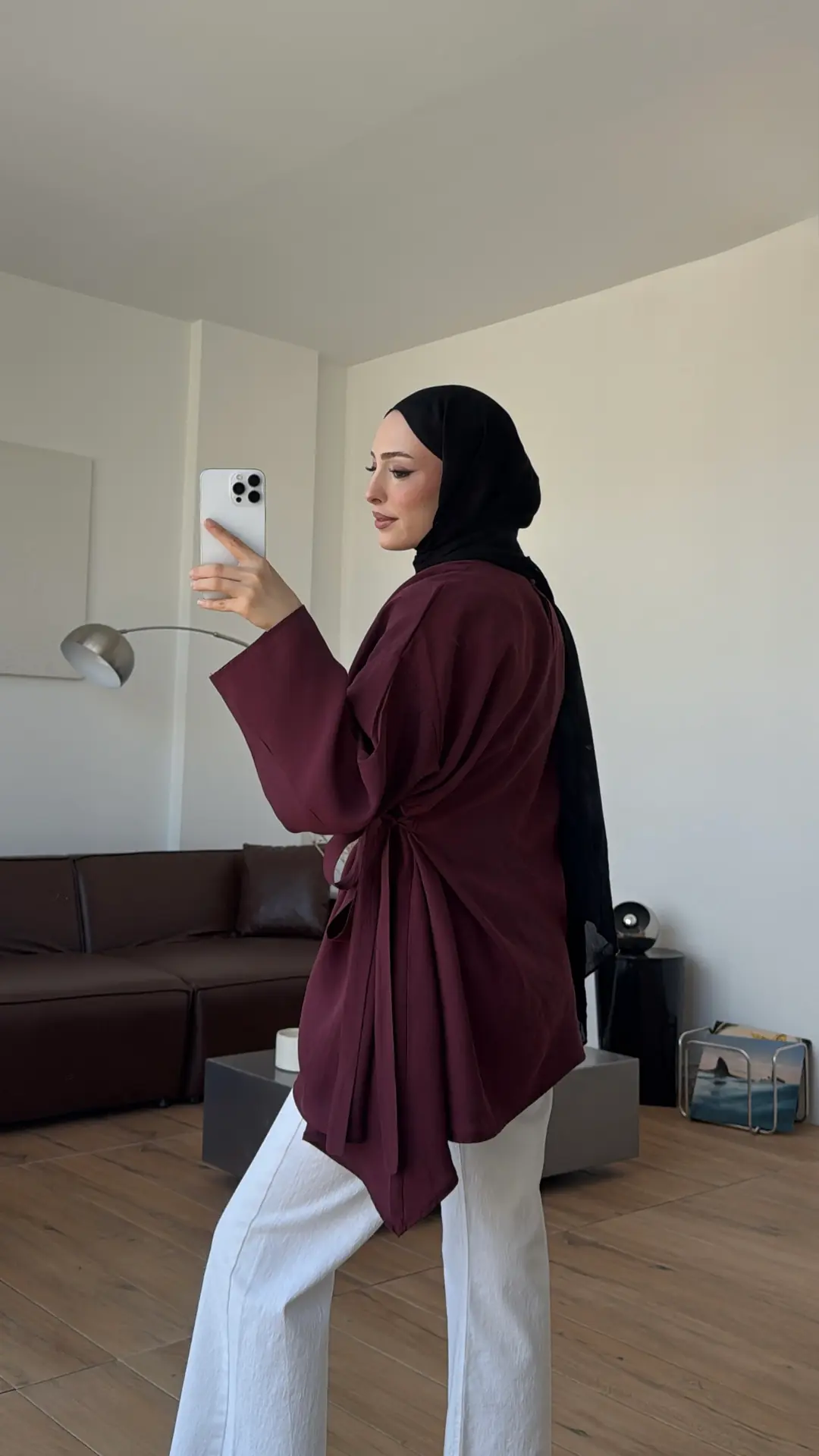 Yandan Bağlamalı Asimetri Bluz Bordo