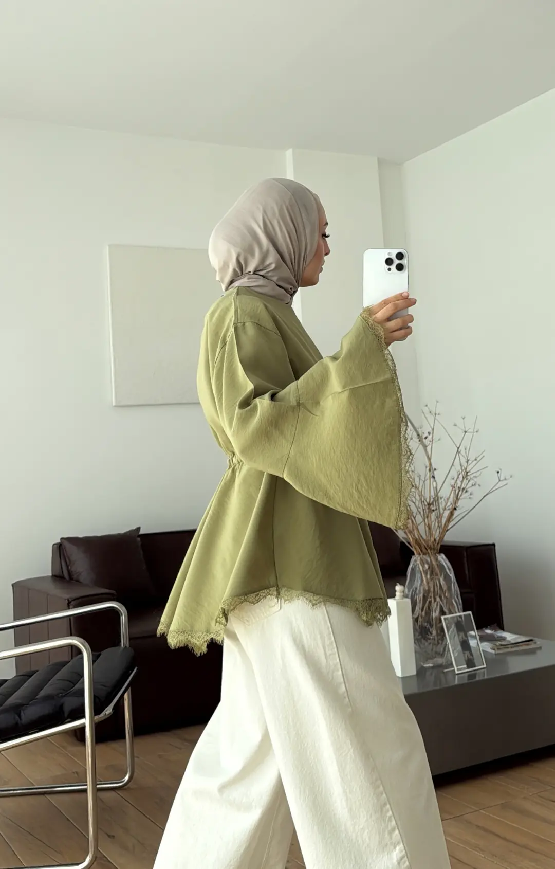 Lace Bel Detay Tunik Açık Yeşil