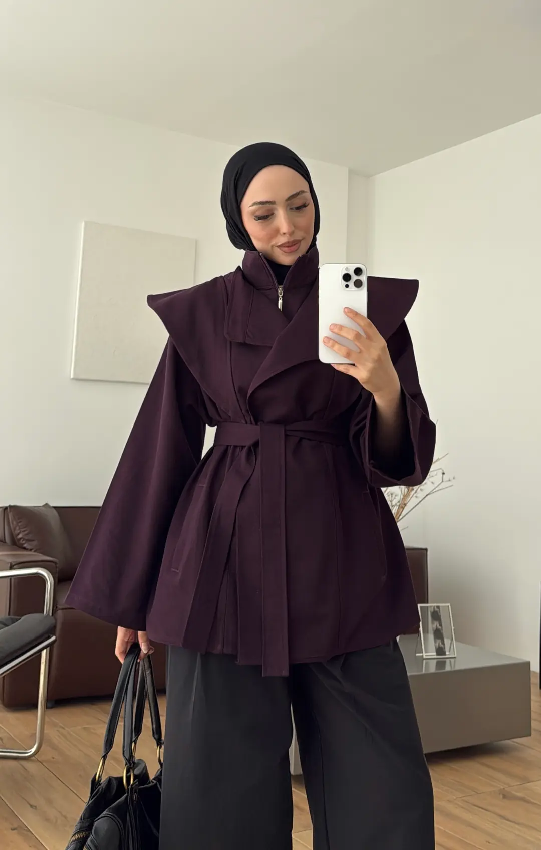 Omuz Detay Gabardin Ceket Mürdüm