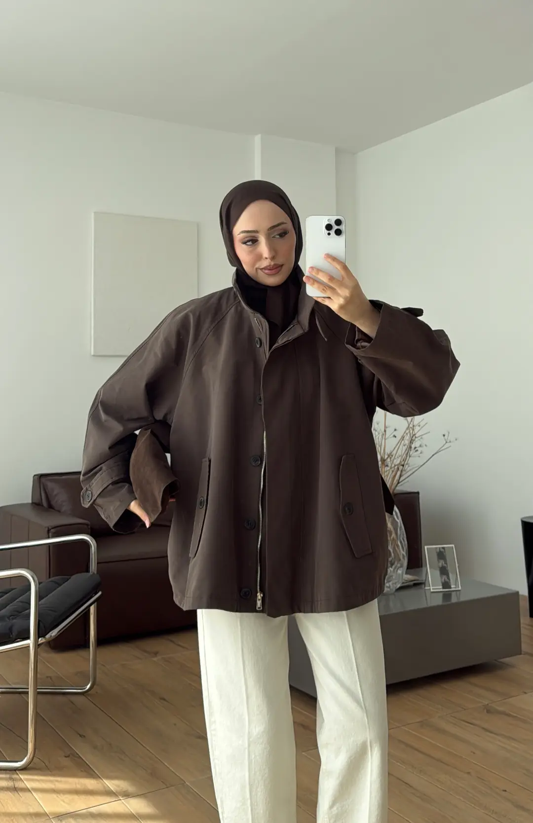 Minimal Yakalı Trençkot Kahve
