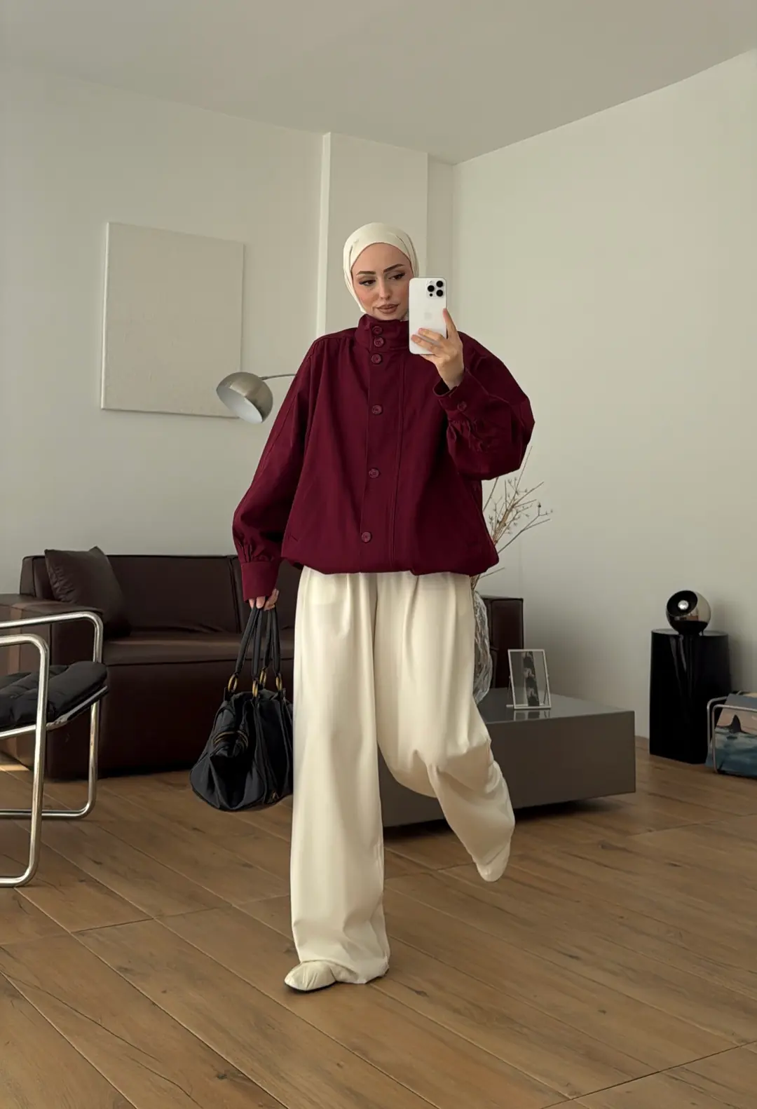 Gabardin Bomber Ceket Bordo
