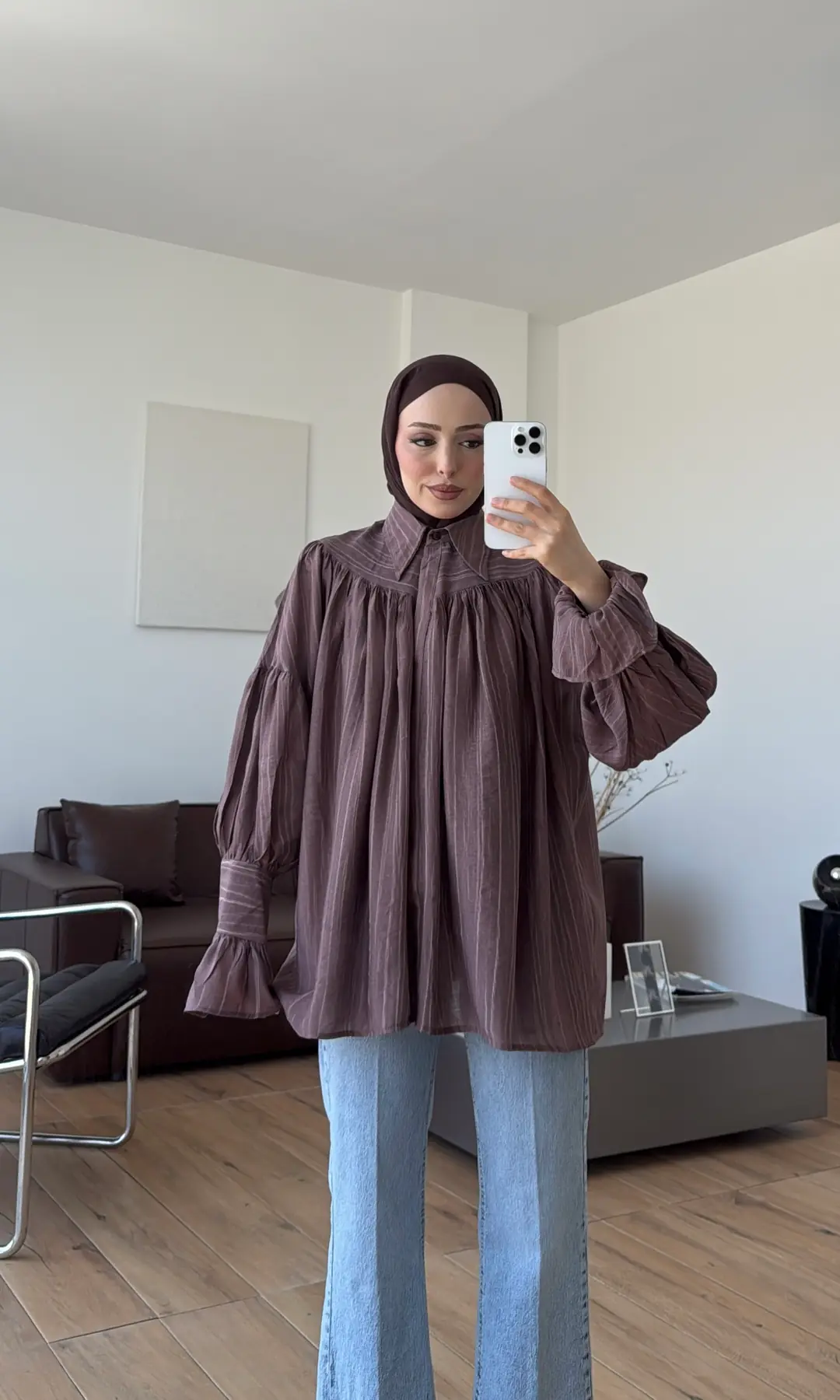 Büzgülü Gömlek Kahve
