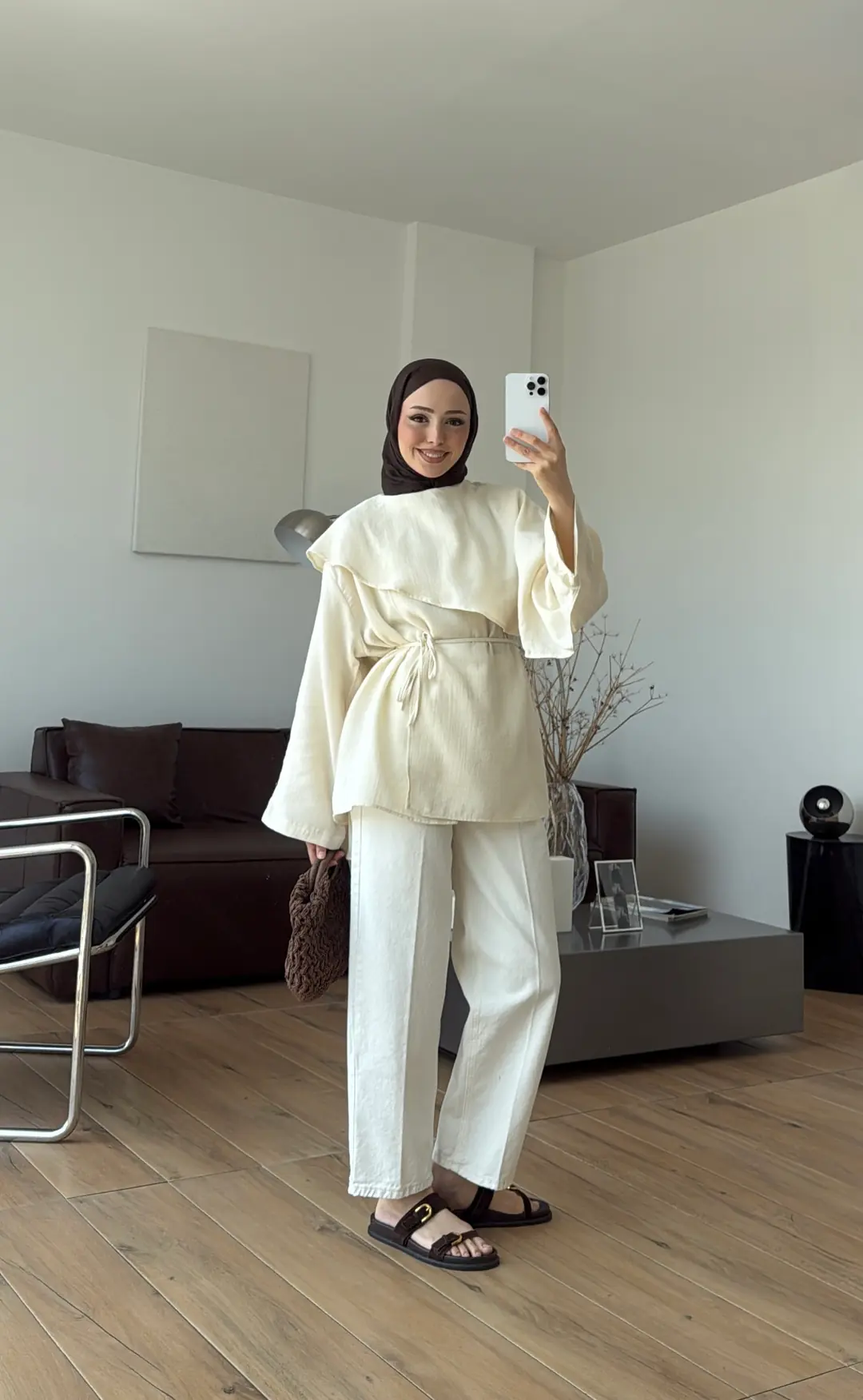 Şal Detaylı Müslin Bluz Krem