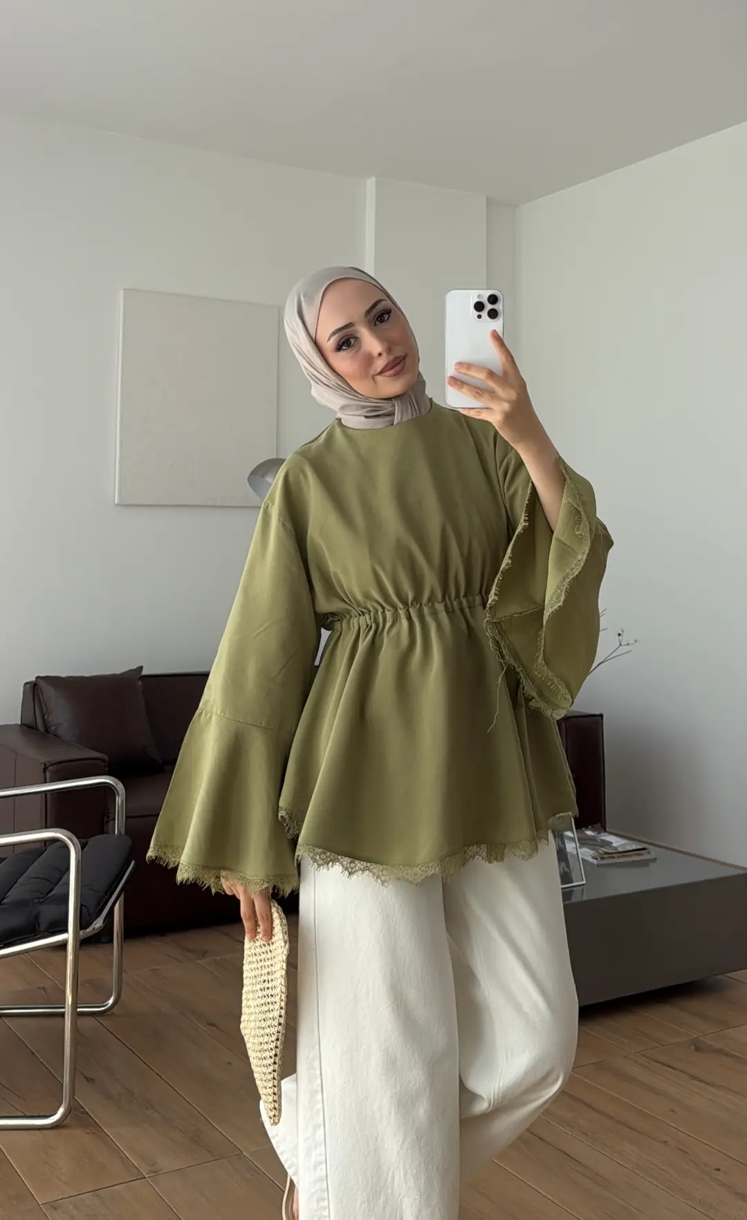 Lace Bel Detay Tunik Açık Yeşil