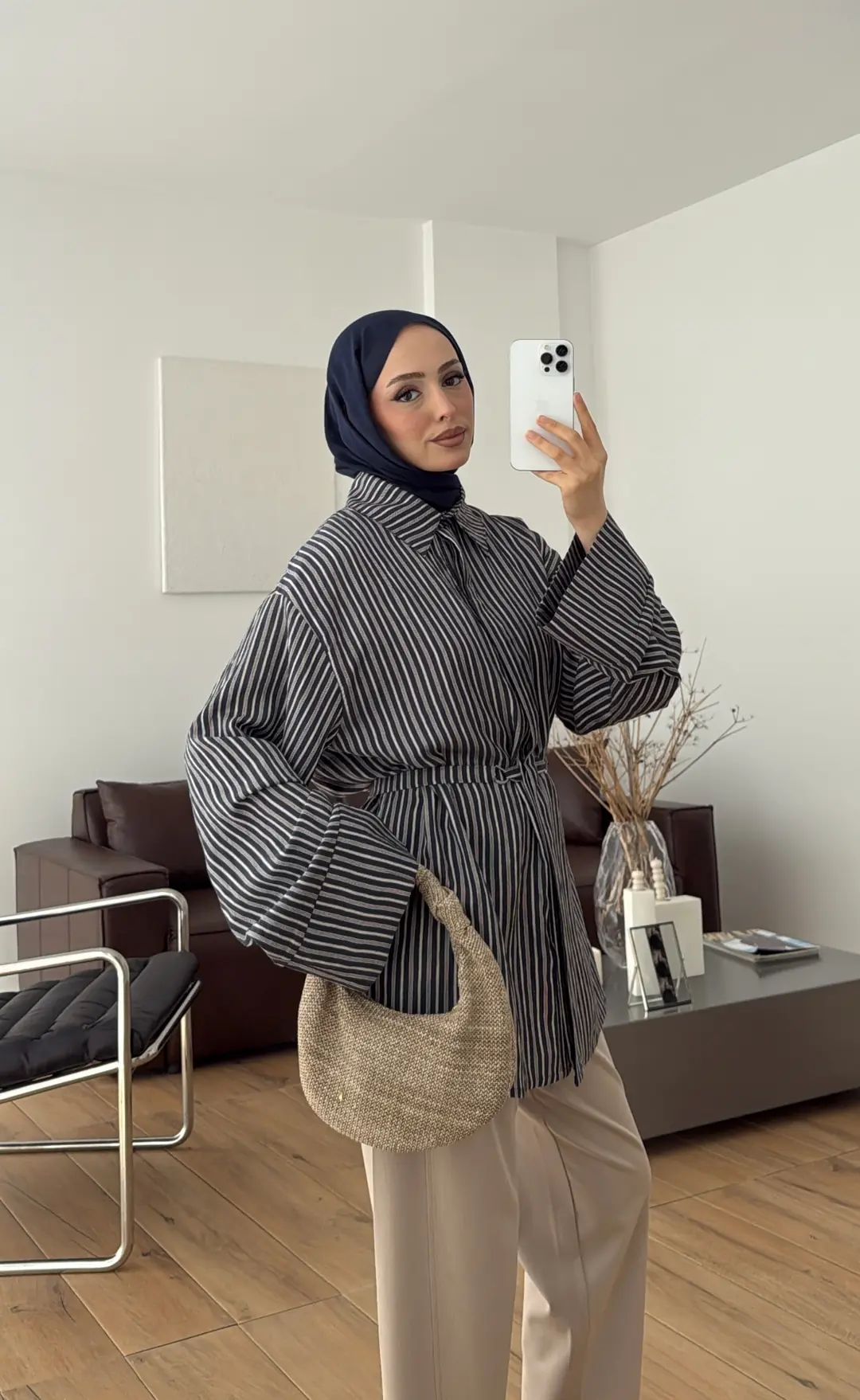 Tokalı Çizgili Gömlek Lacivert