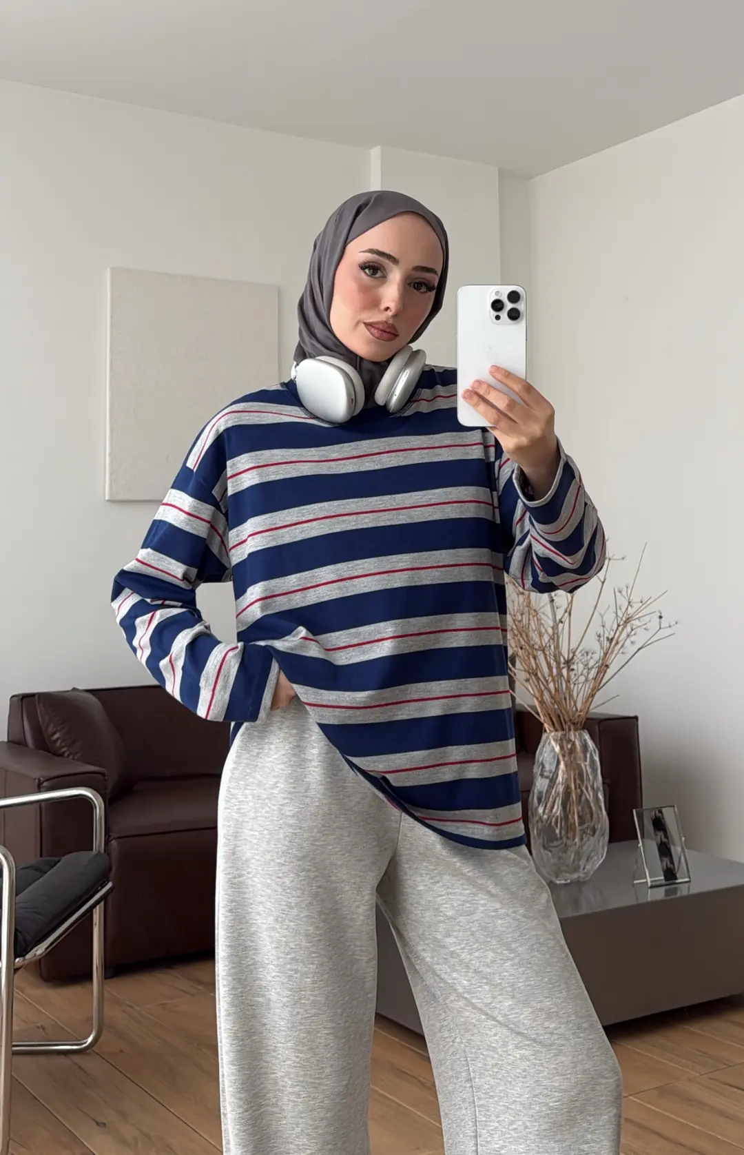 Kalın Çizgili Tişört Saks