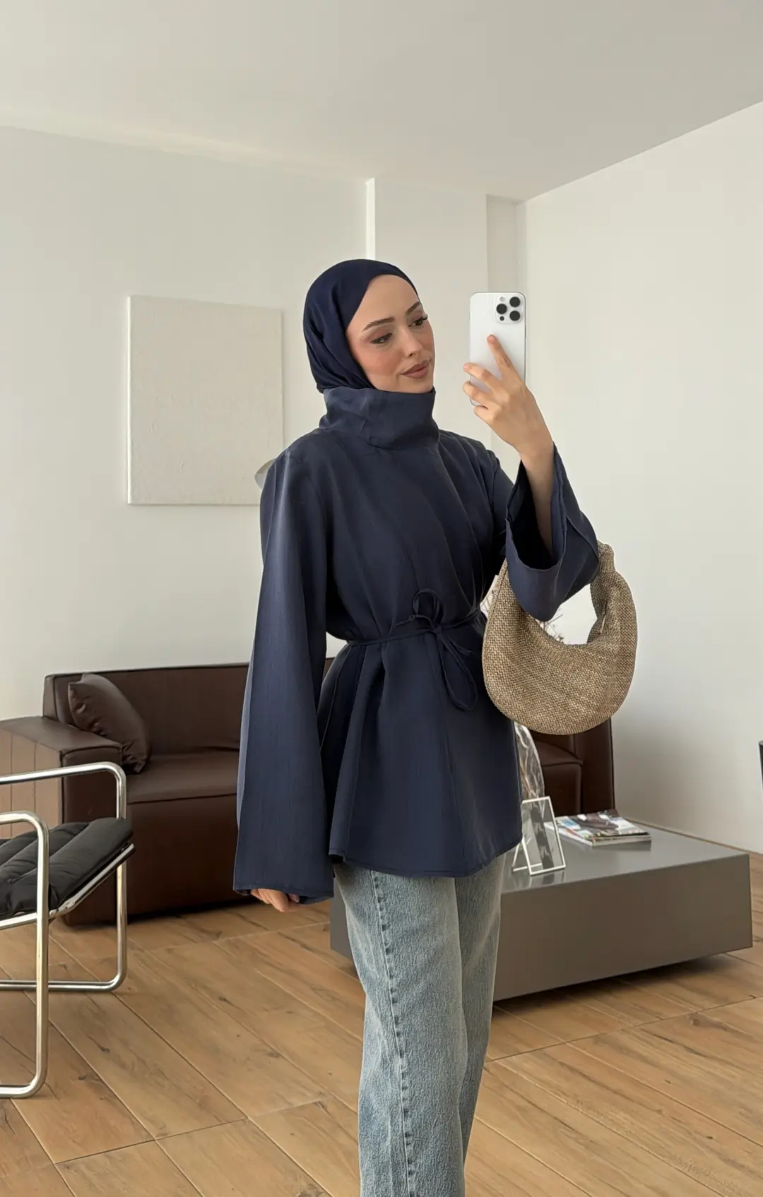 Geniş Yakalı Bluz Lacivert