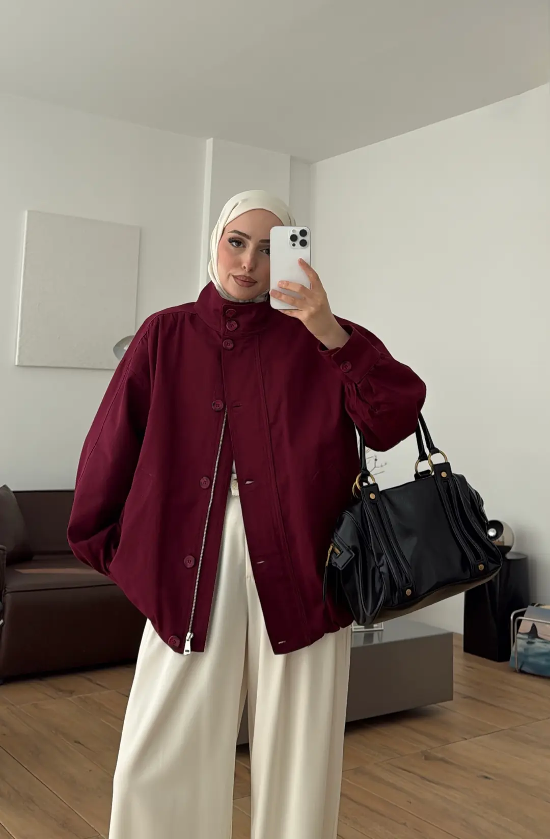 Gabardin Bomber Ceket Bordo
