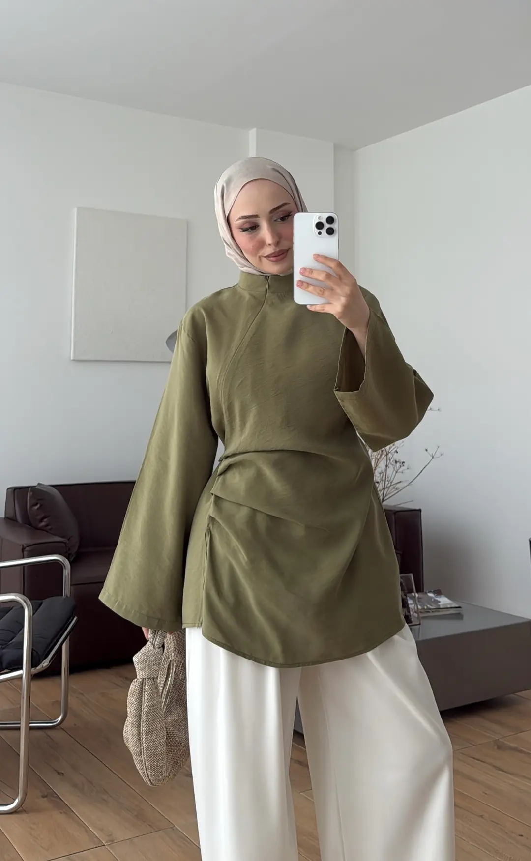 Modal Tasarım Bluz Açık Haki