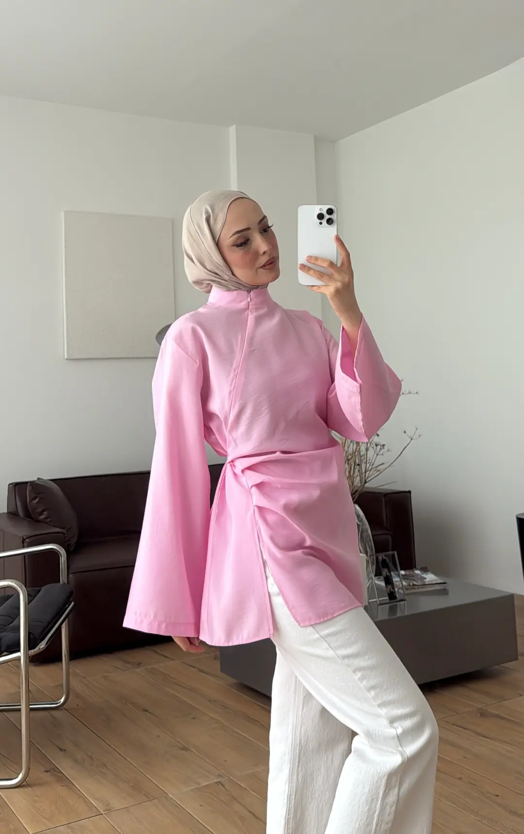 Modal Tasarım Bluz Pembe