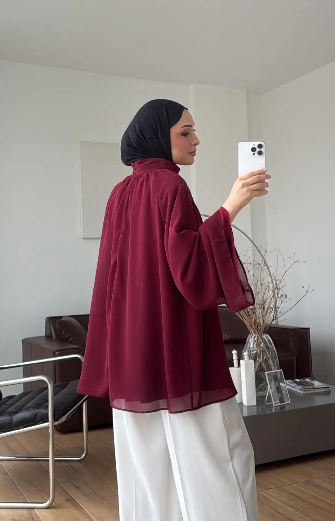 Şifon Dökümlü Bluz Bordo