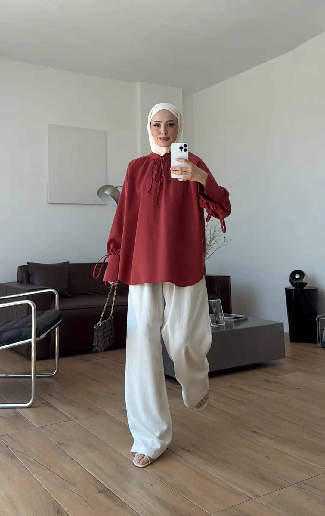 Bağcık Detay Bluz Kiremit