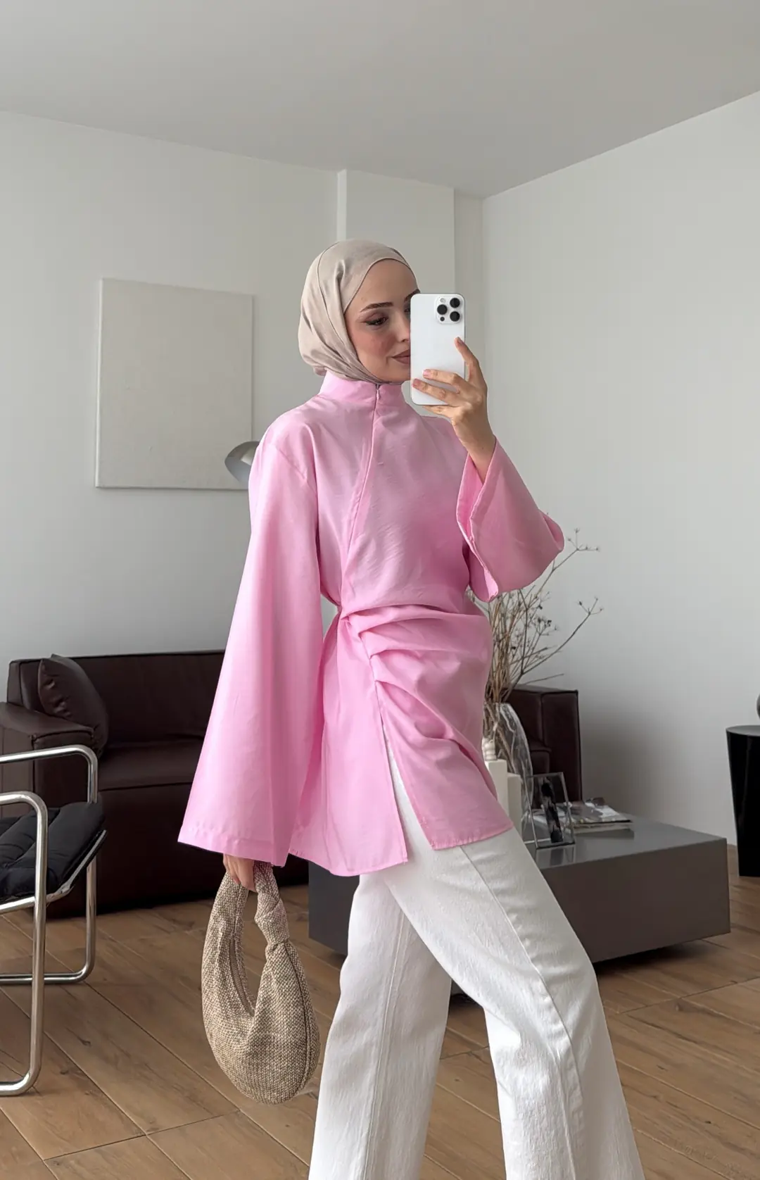 Modal Tasarım Bluz Pembe