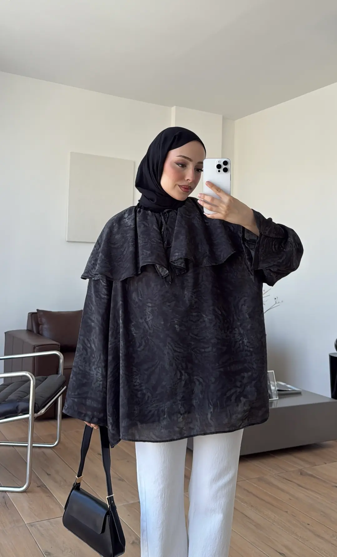 Pelerinli BağcıklI Bluz Gri