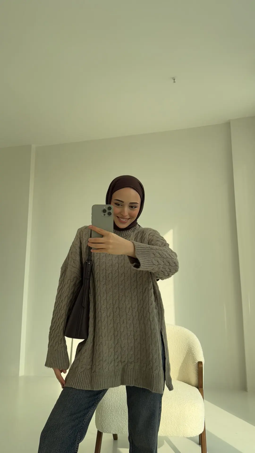 Örgü Ve Yırtmaç Detaylı Triko Kazak