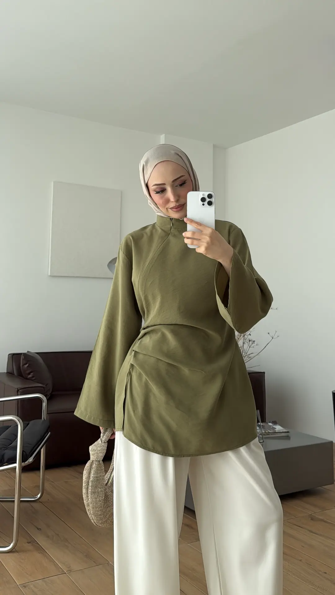 Modal Tasarım Bluz Açık Haki