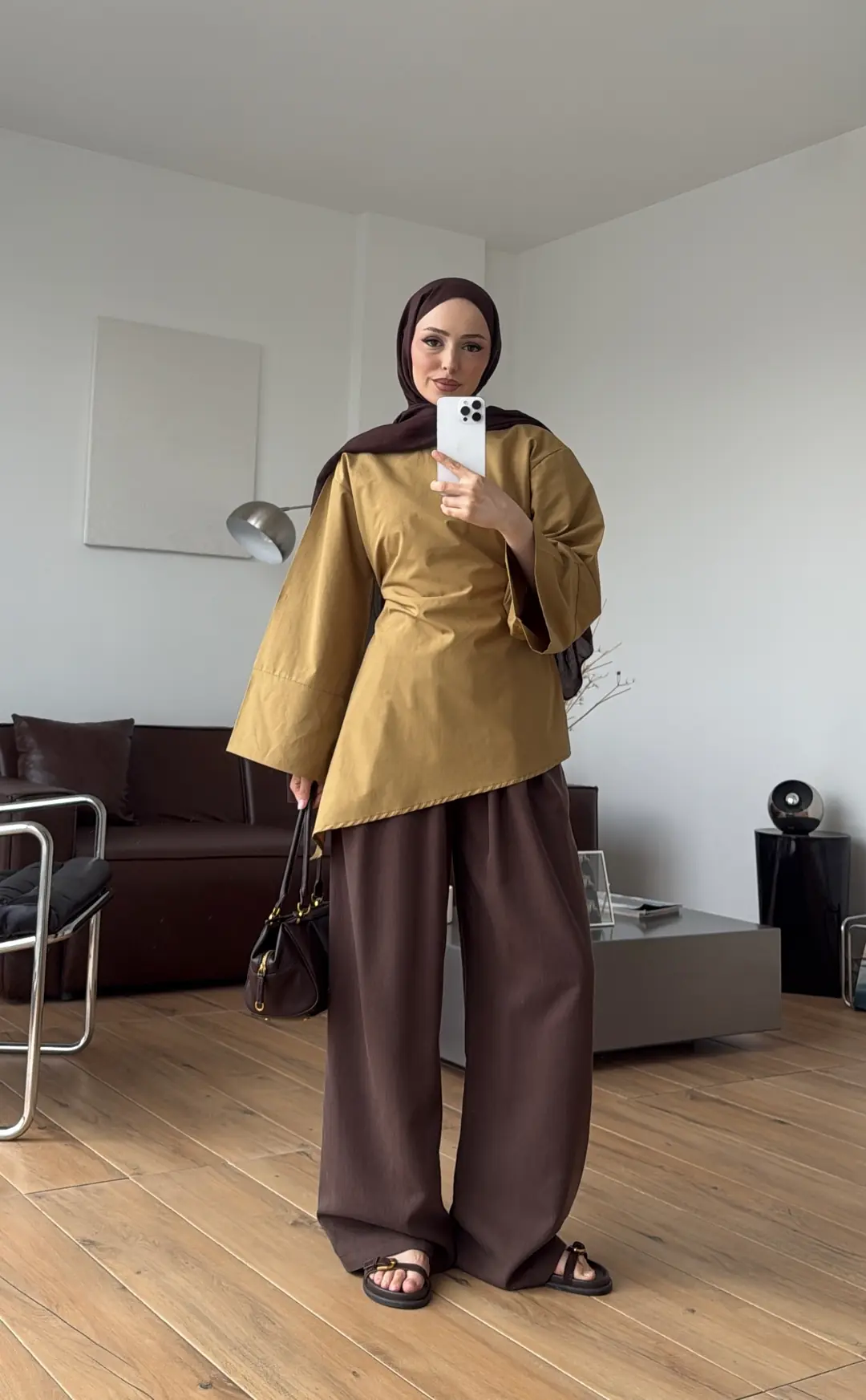 Ela Poplin Kalın Manşetli Bluz Hardal