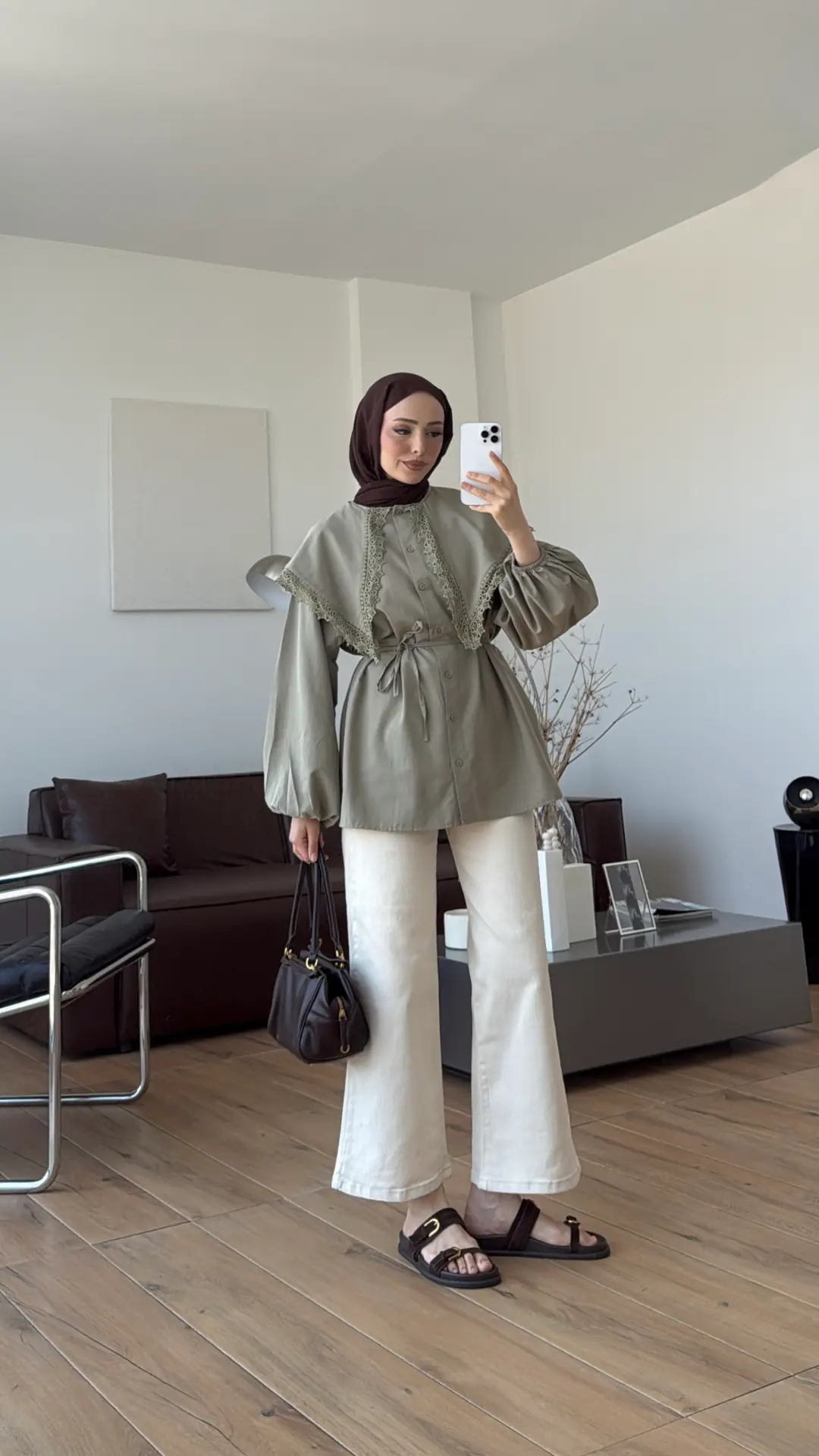 Mendil Yaka Dantel Detaylı Gömlek Acık Yeşil