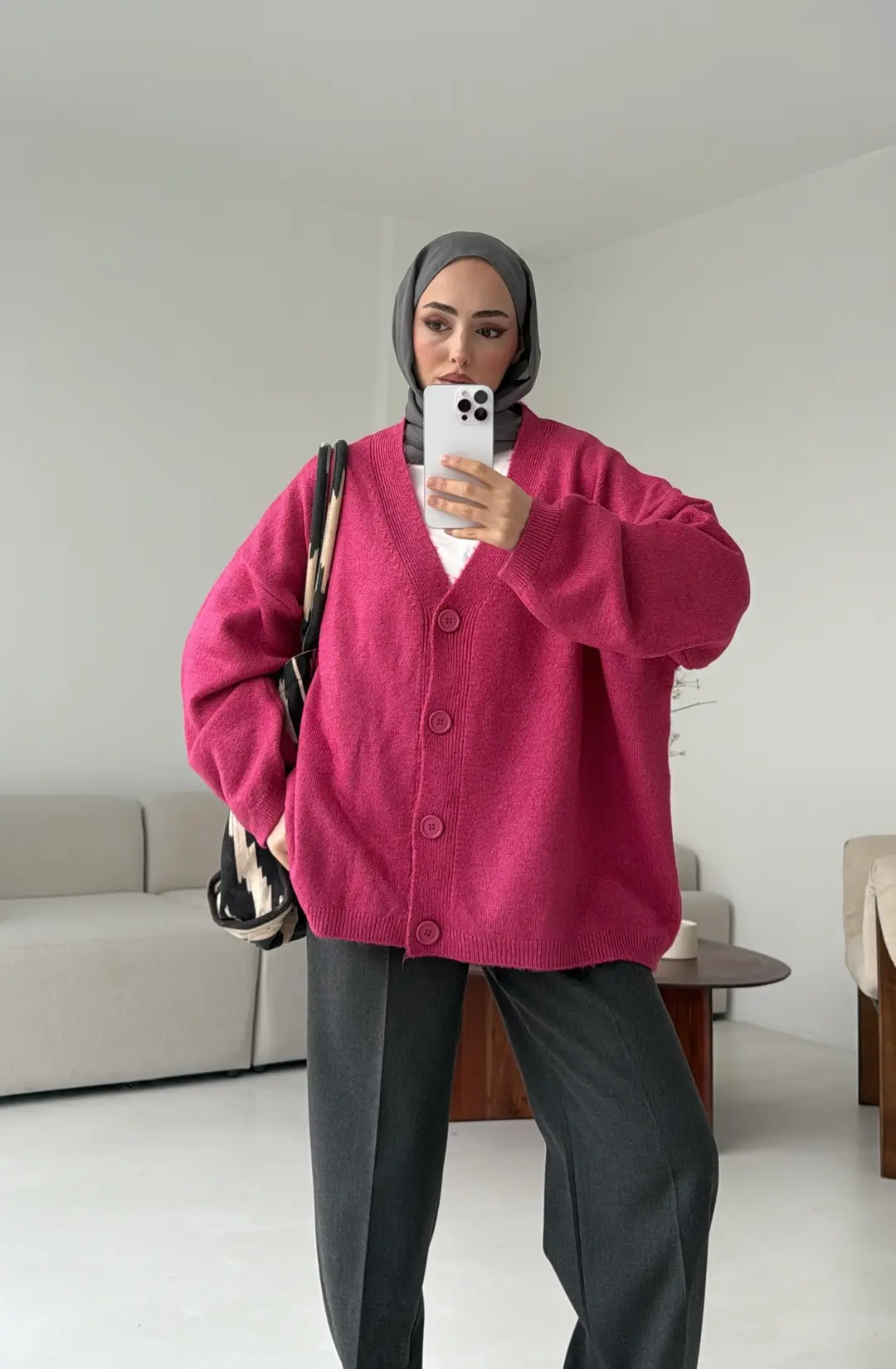 Oversize Yünlü Kazak Pembe