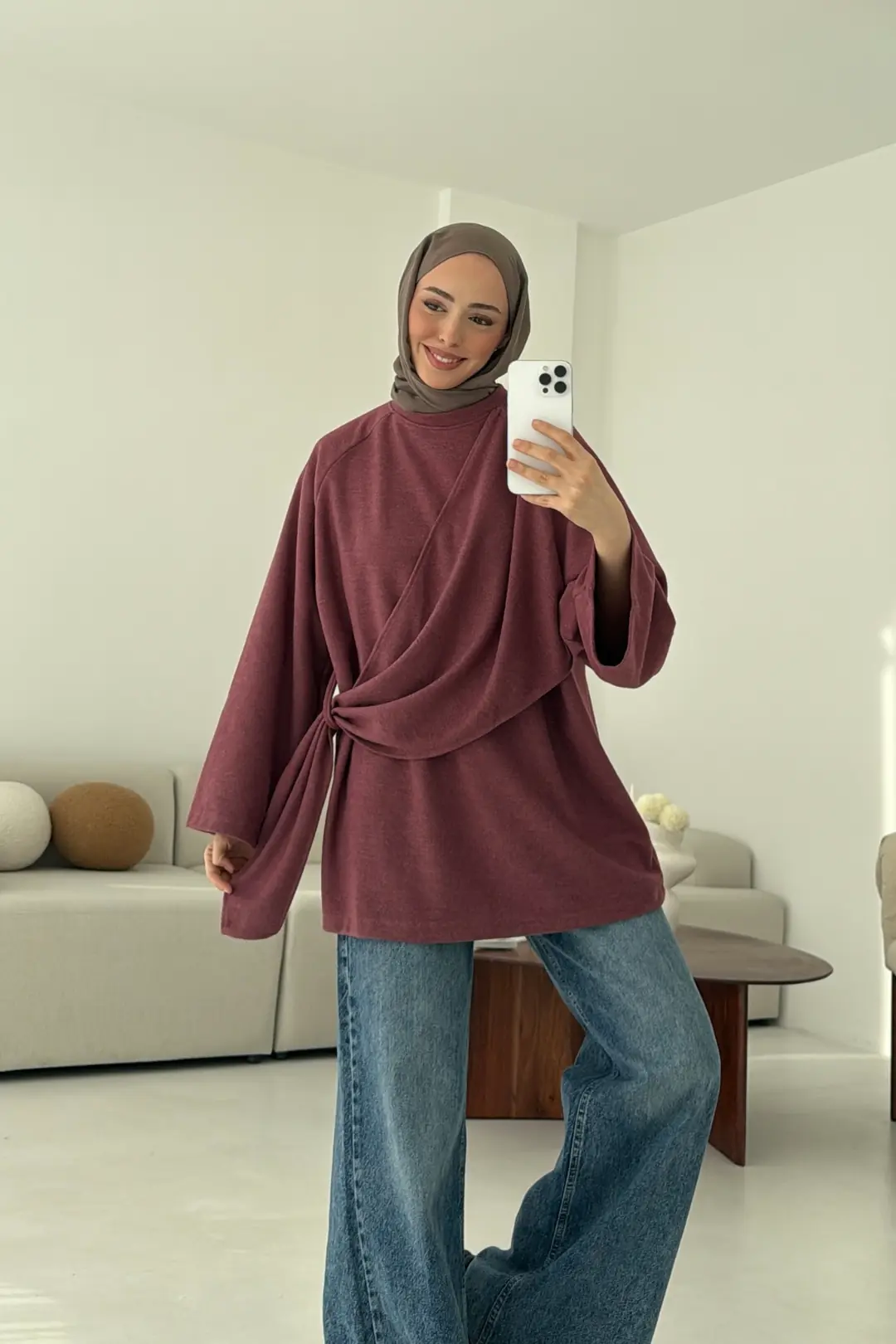 Yandan Şallı Tunik Gül
