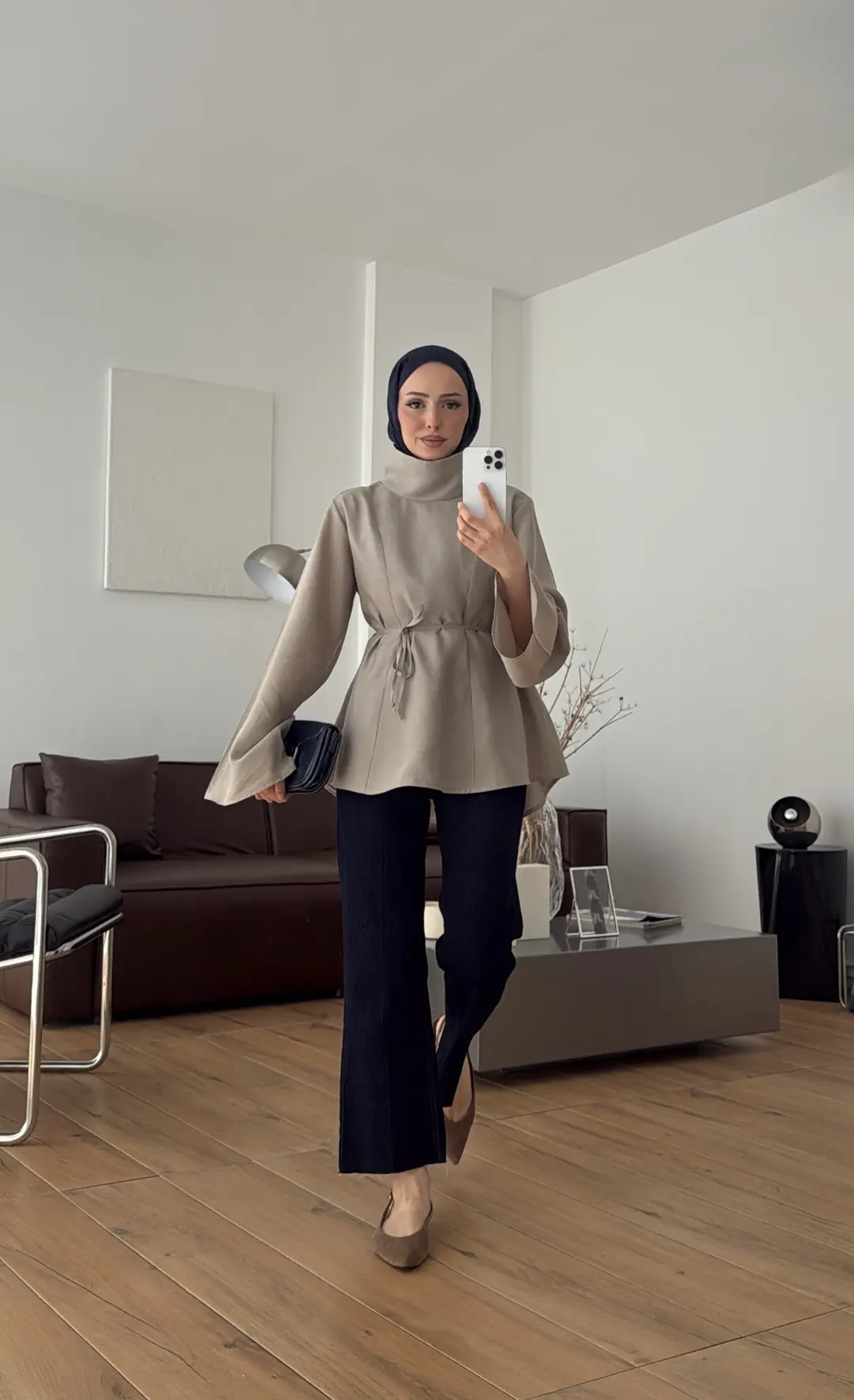 Geniş Yakalı Bluz Olive