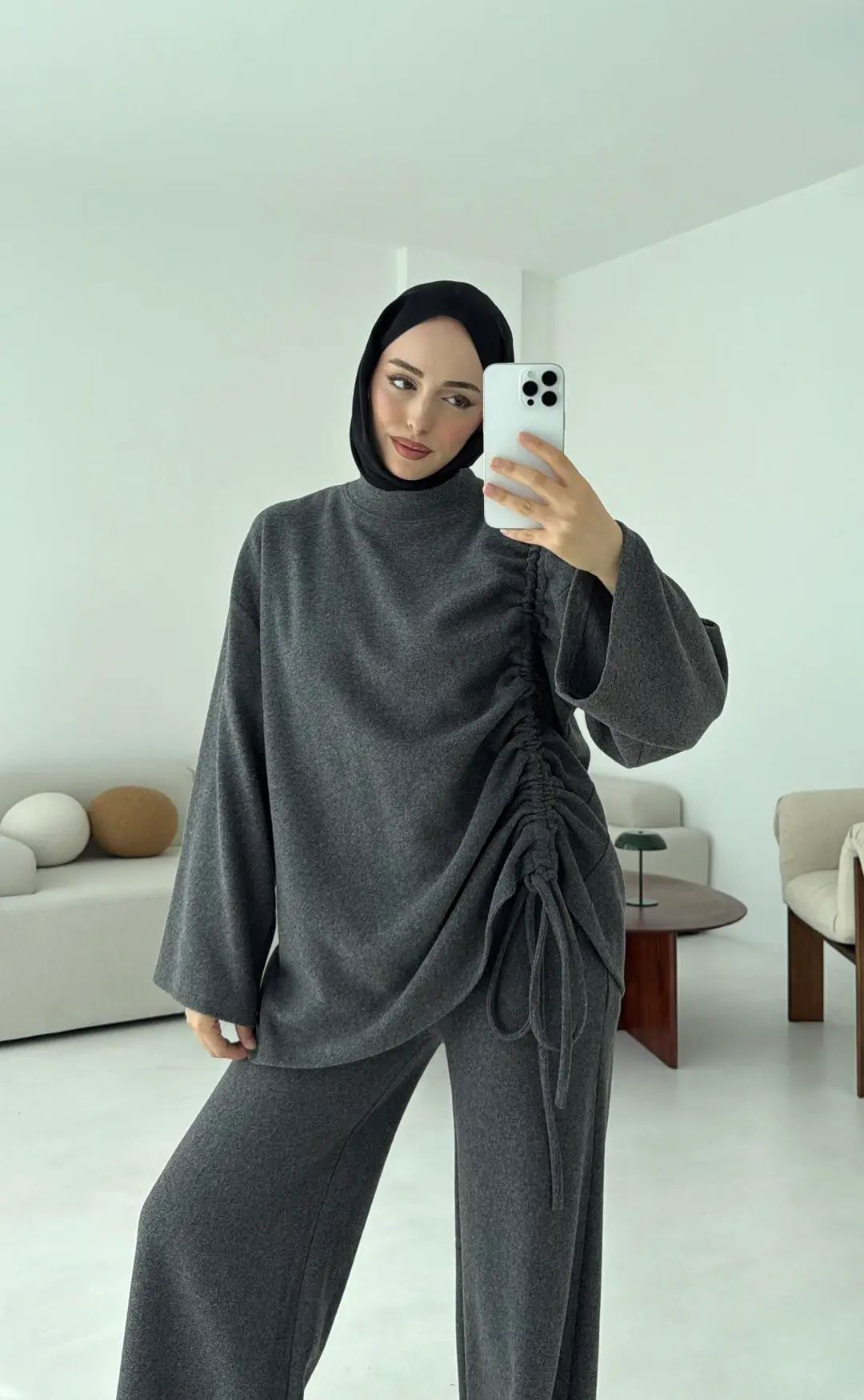 Bluzu Yandan Biyeli Takım Antrasit
