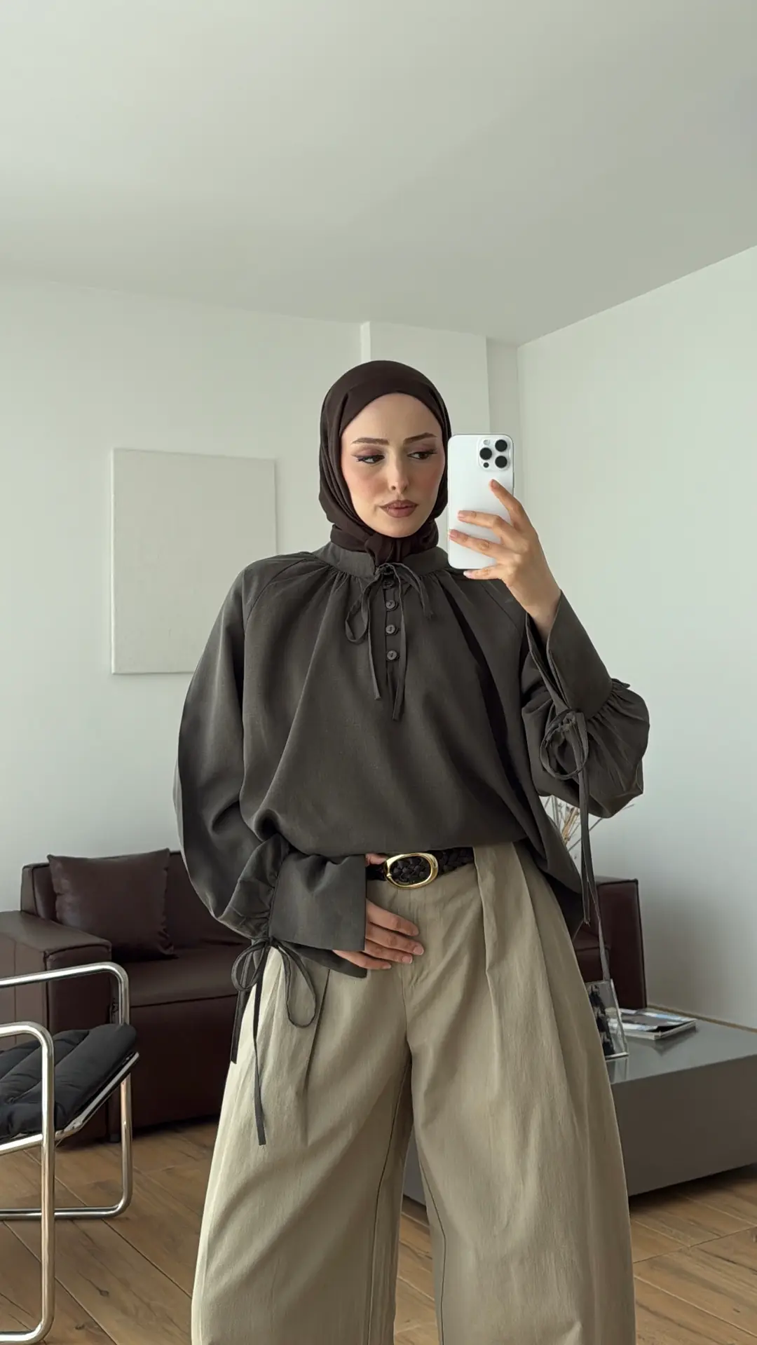 Bağcık Detay Bluz Haki