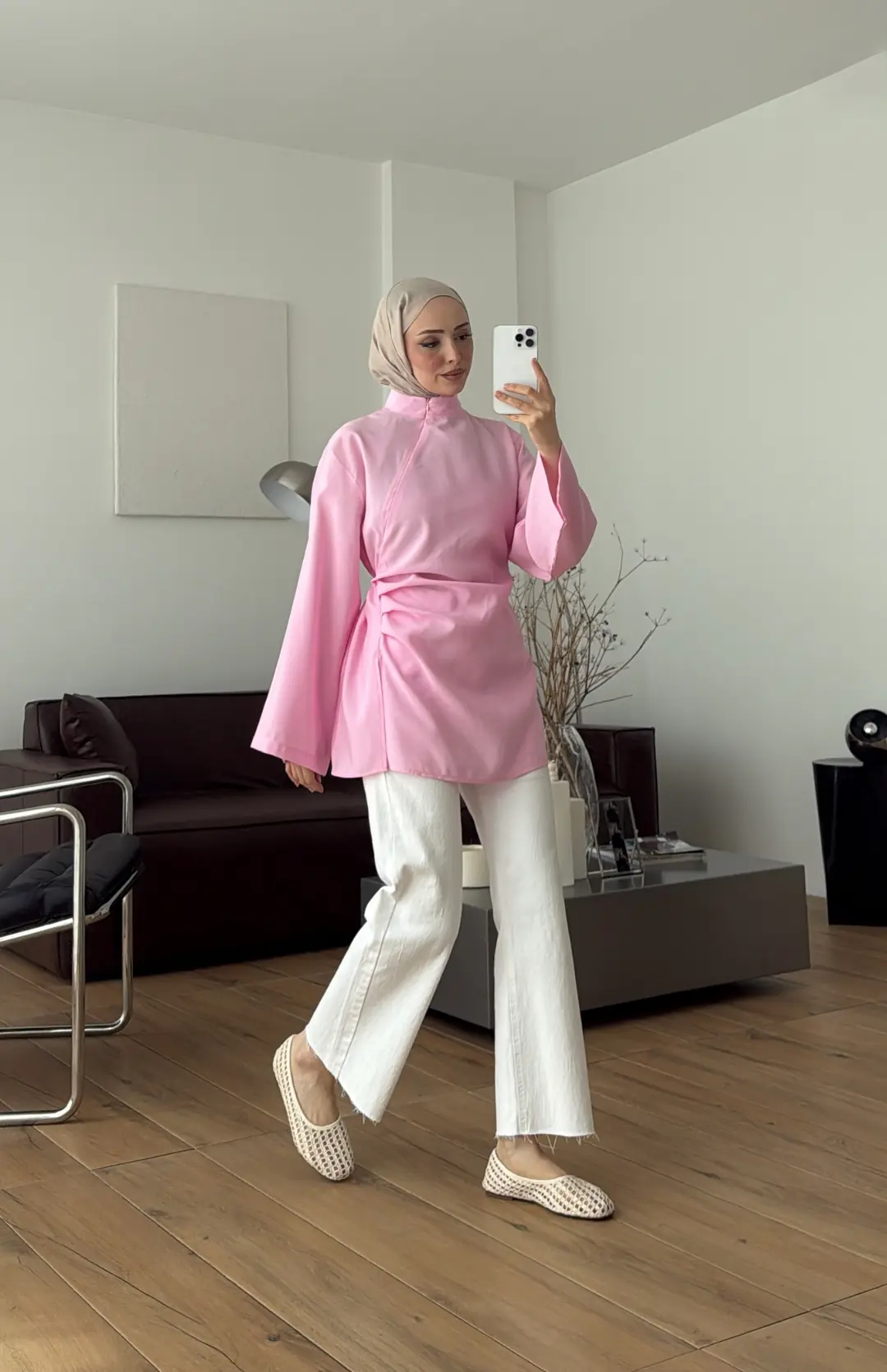 Modal Tasarım Bluz Pembe