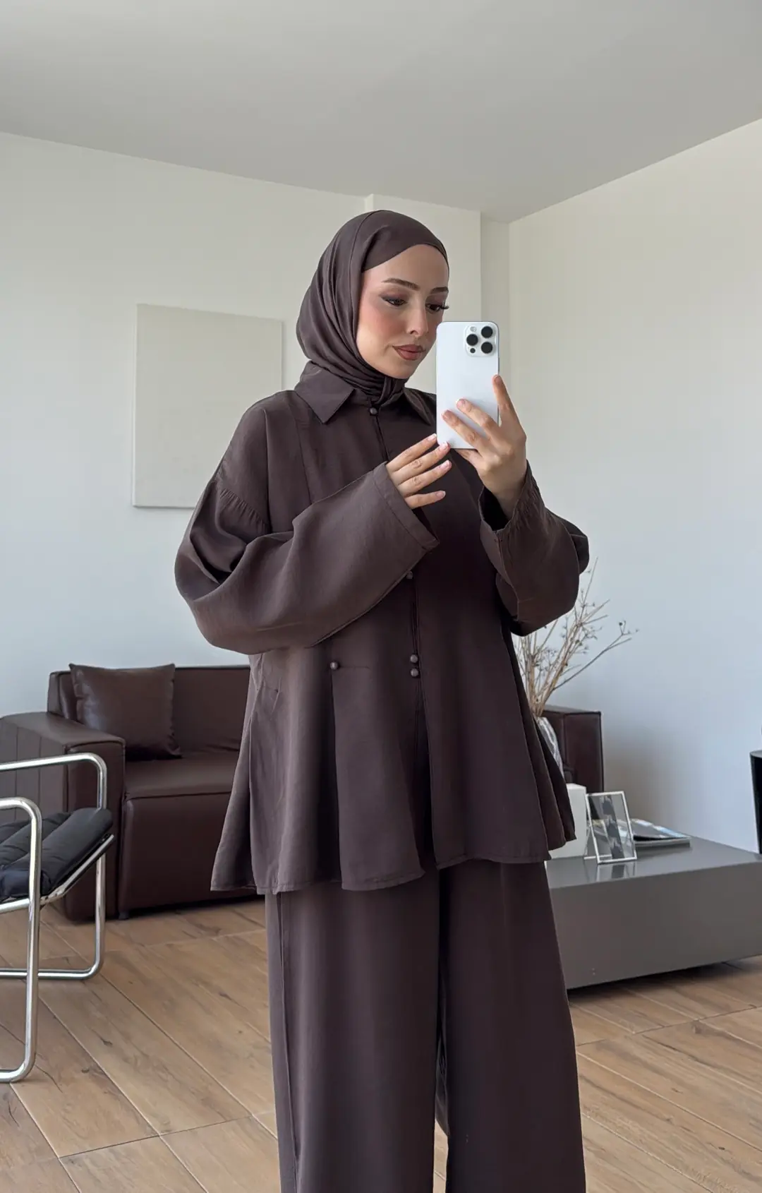 Top Düğmeli Tasarım Takım Kahve