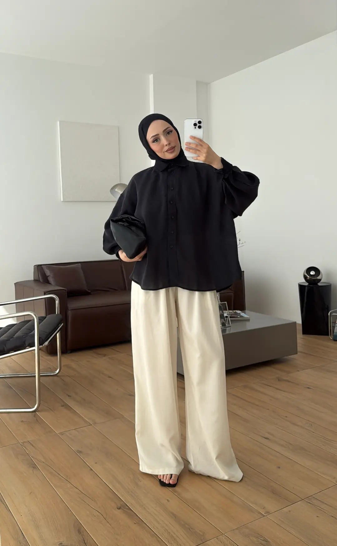 Dantelli Pis Dikişli Tencel Gömlek Siyah