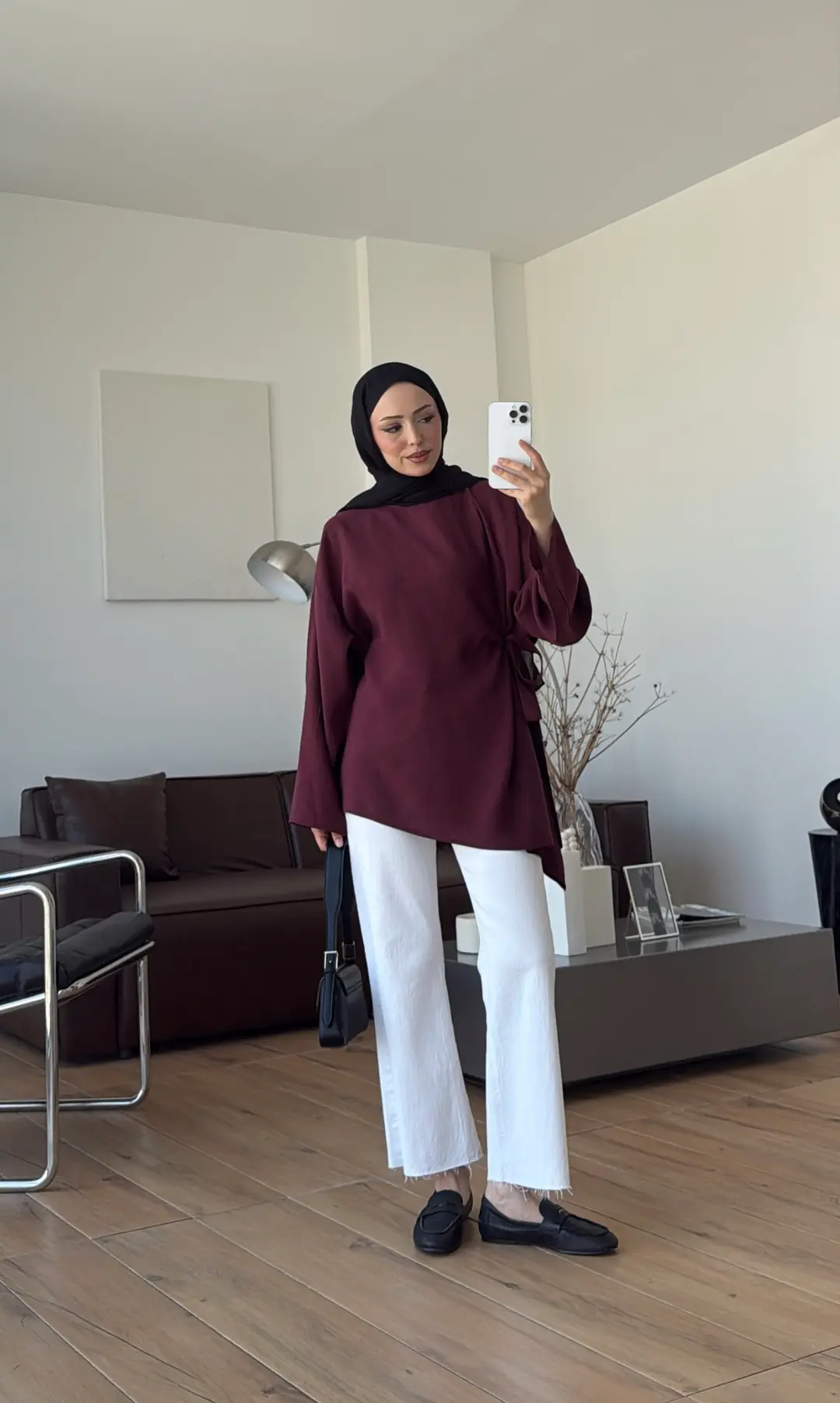 Yandan Bağlamalı Asimetri Bluz Bordo