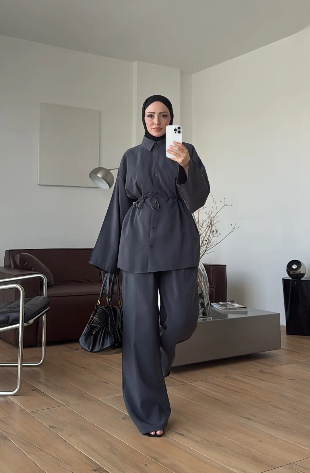 Tencel Bağlamalı Takım Gri